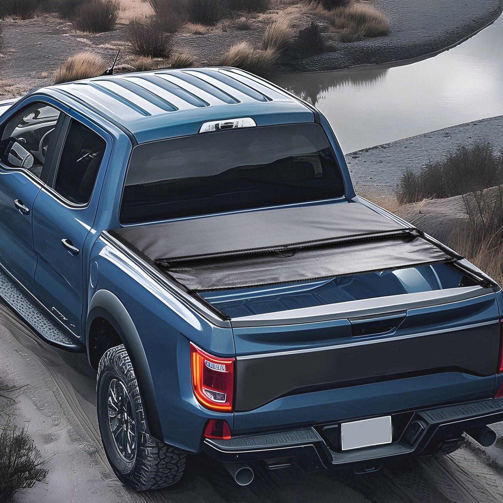 Truck Bed Cover, Roll Up Truck Bed Tonneau Cover, Compatible with 2009-2024 Ford F-150 Styleside Bed, for 1.7m x 1.7m Bed, Soft PVC material, 100% Bed Access Roll Up Tonneau Cover