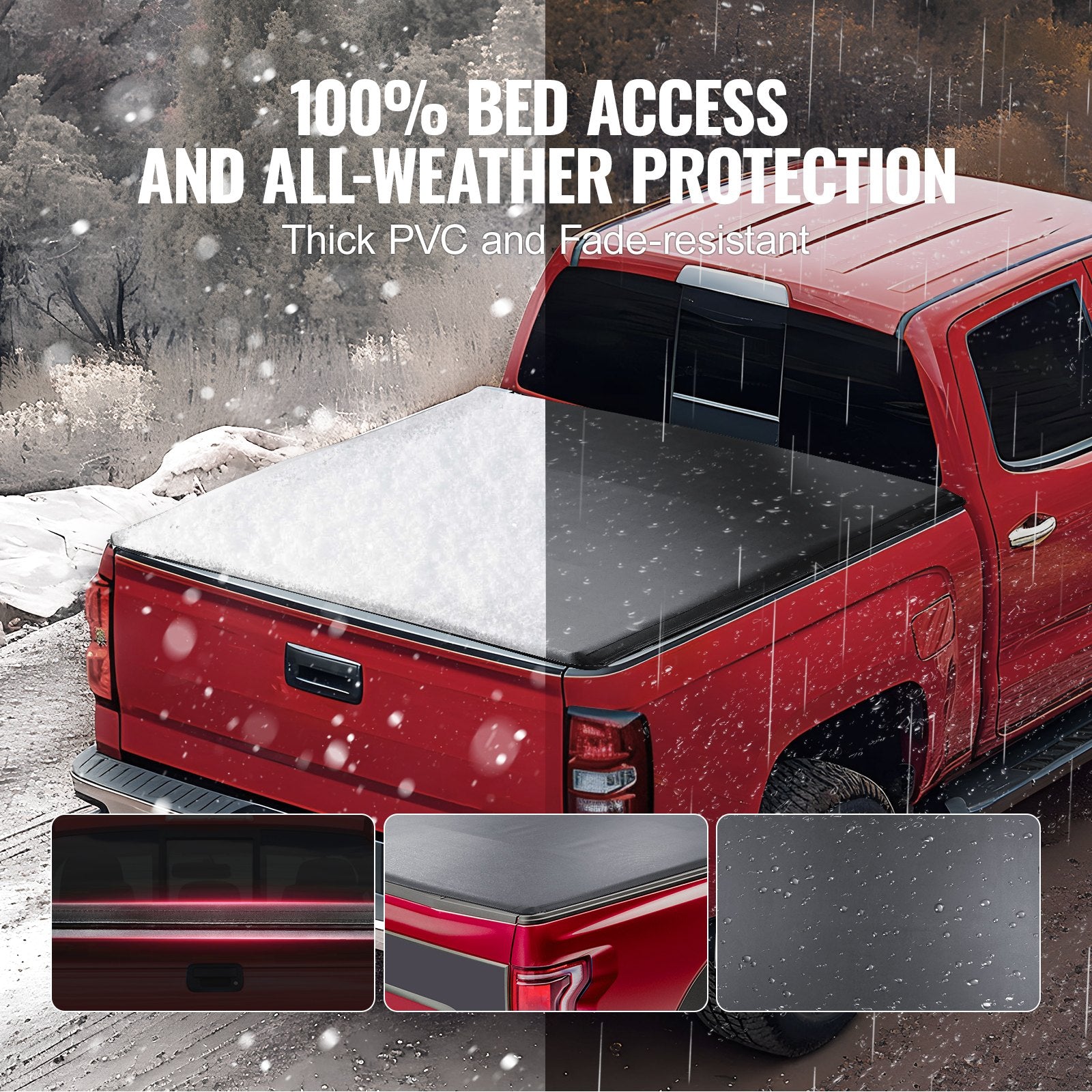 VEVOR Truck Bed Cover, Roll Up Truck Bed Tonneau Cover, Compatible with 2014-2024 Chevy Silverado / GMC Sierra 1500, for 2m x 1.6m / 2m x 1.6m Bed, Soft PVC material, Roll Up Tonneau Cover
