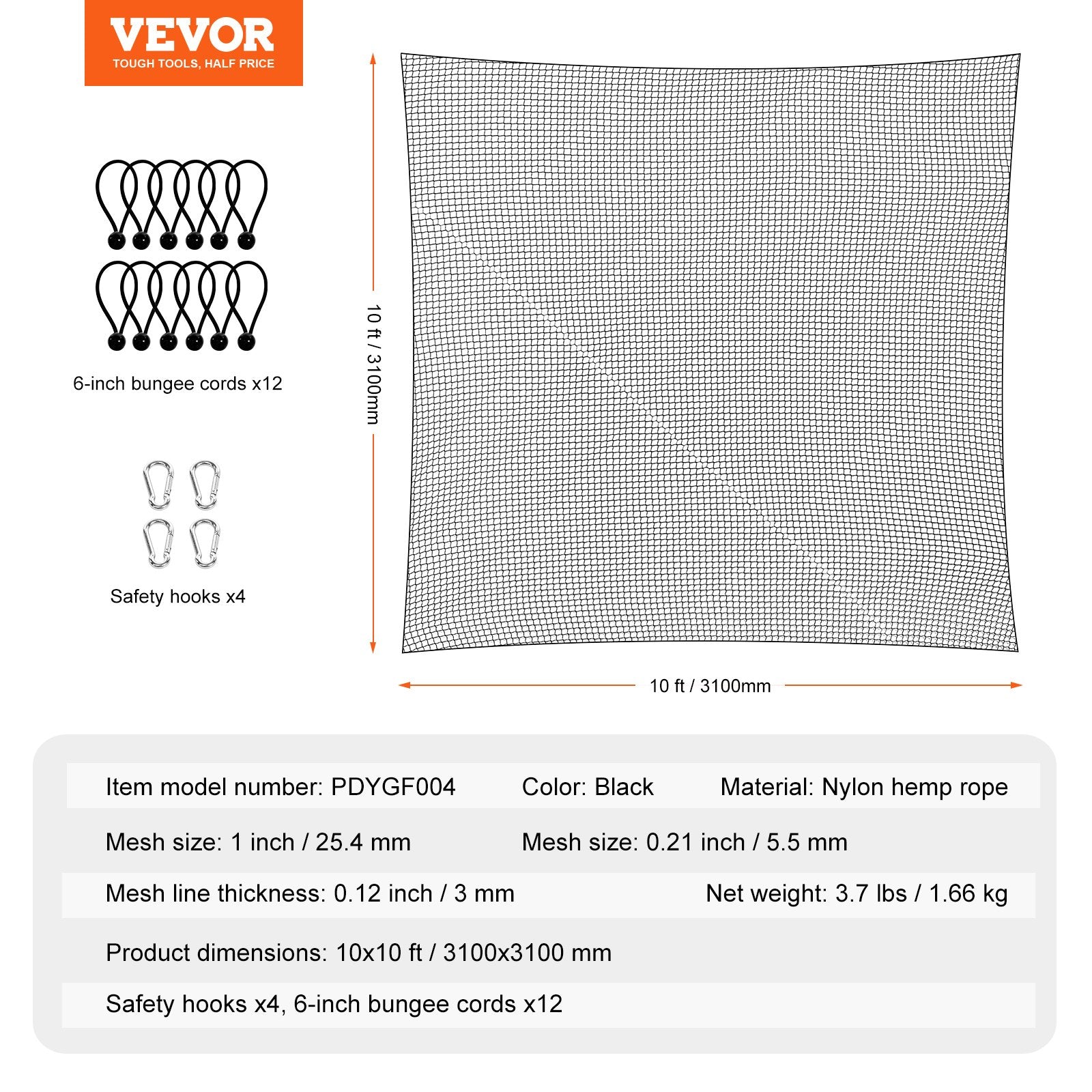 VEVOR 10x10ft Golf Practice Net Indoor Hitting Net for Baseball Hockey Soccer