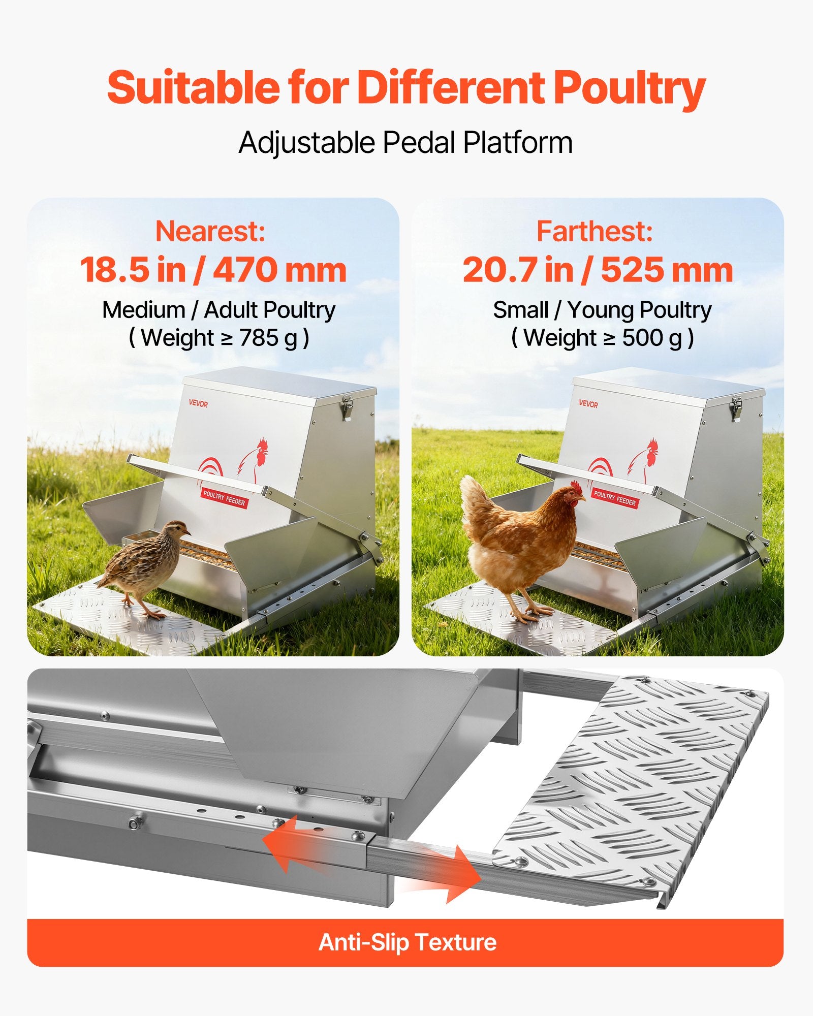 VEVOR Automatic Chicken Feeder, 18.14 kg Capacity, Rainproof Treadle Poultry Feeder with Lockable Lid, No Waste, Galvanized Steel Construction, Outdoor Use, for Chicken, Bantams, Poultry, Pheasants