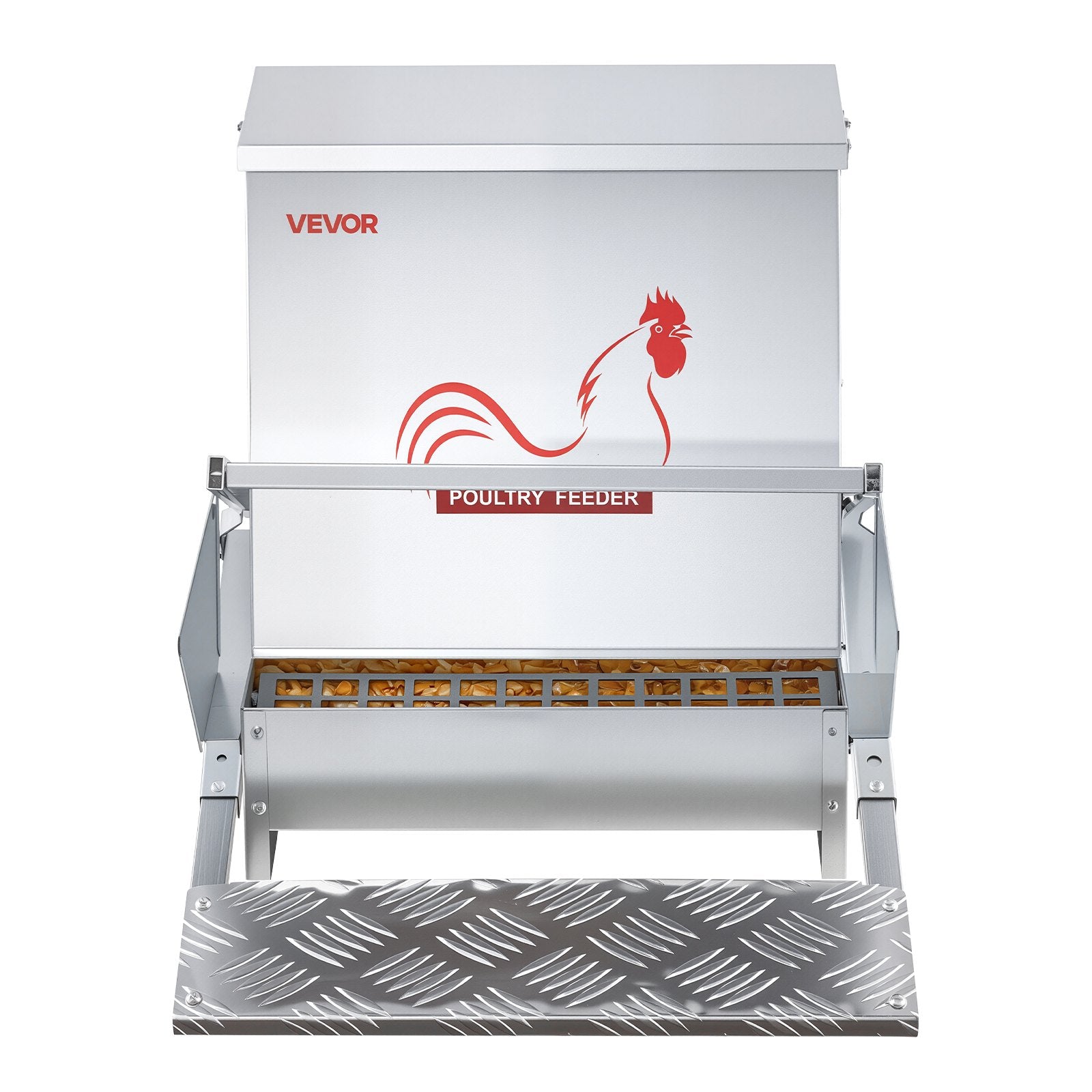 VEVOR Automatic Chicken Feeder, 18.14 kg Capacity, Rainproof Treadle Poultry Feeder with Lockable Lid, No Waste, Galvanized Steel Construction, Outdoor Use, for Chicken, Bantams, Poultry, Pheasants