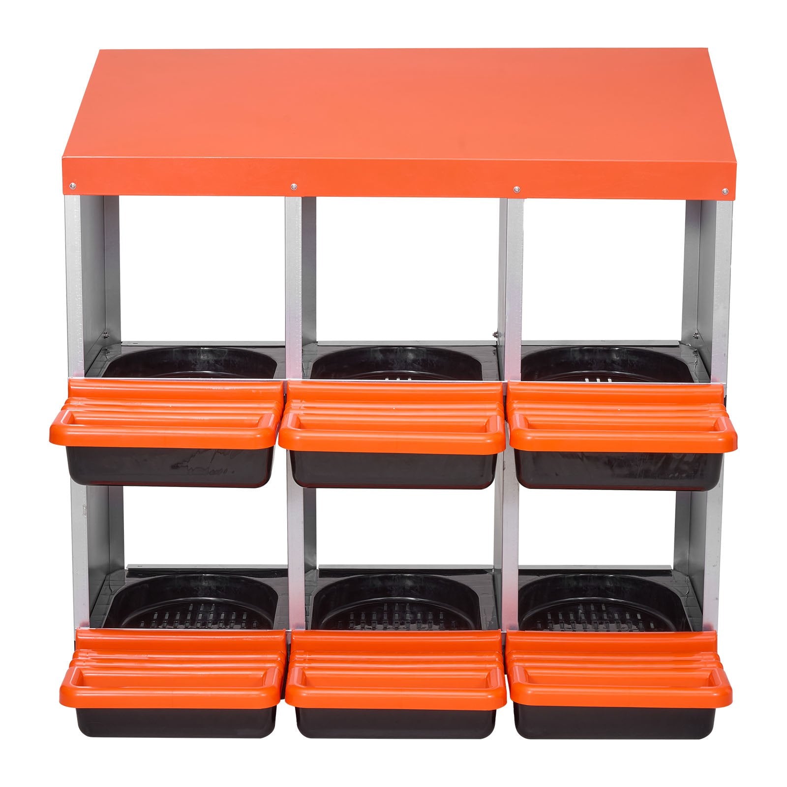 VEVOR 2 Tiers Chicken Nesting Boxes, 6 Compartments, Metal Egg Laying Boxes with Protective Collection Lids, Roll Out Nesting Box, Easy to Assemble, Ideal for Hens, Ducks, Chickens, and Other Poultry