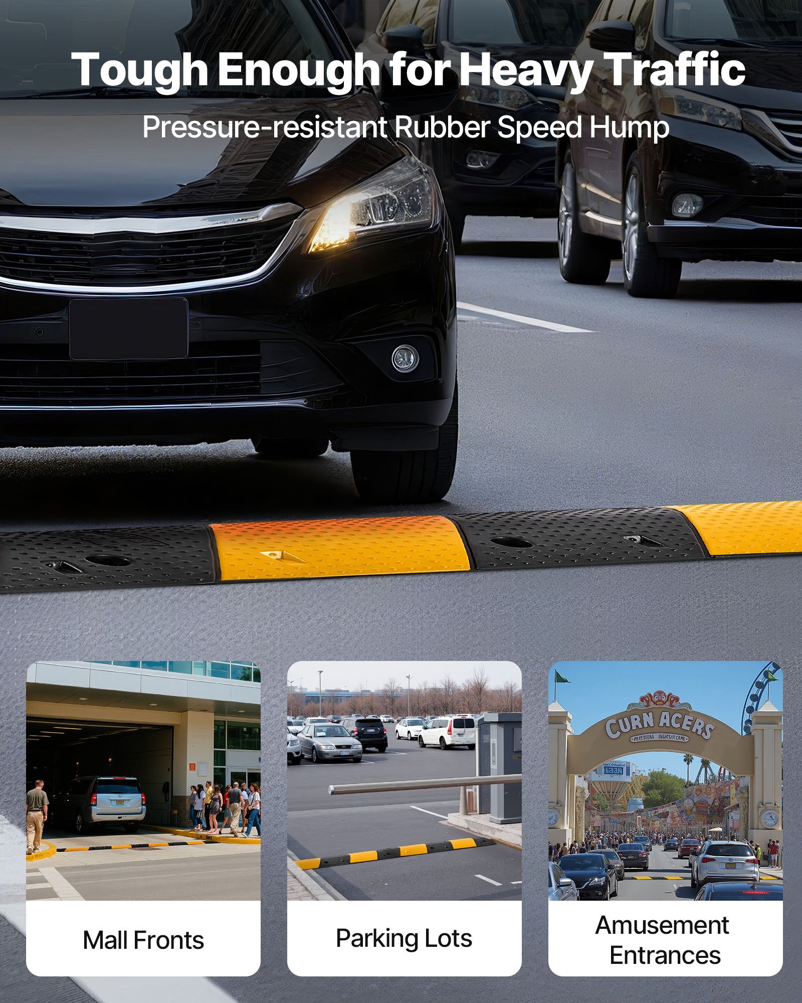 VEVOR 1000MM Rubber Speed Bump, 2 Pack, 2 Channel Heavy Duty Traffic Speed Hump, 9,979 kg/Axle Load Capacity, Cable Protector Ramp with Expansion Screws, for Asphalt Concrete Gravel Driveway and Road