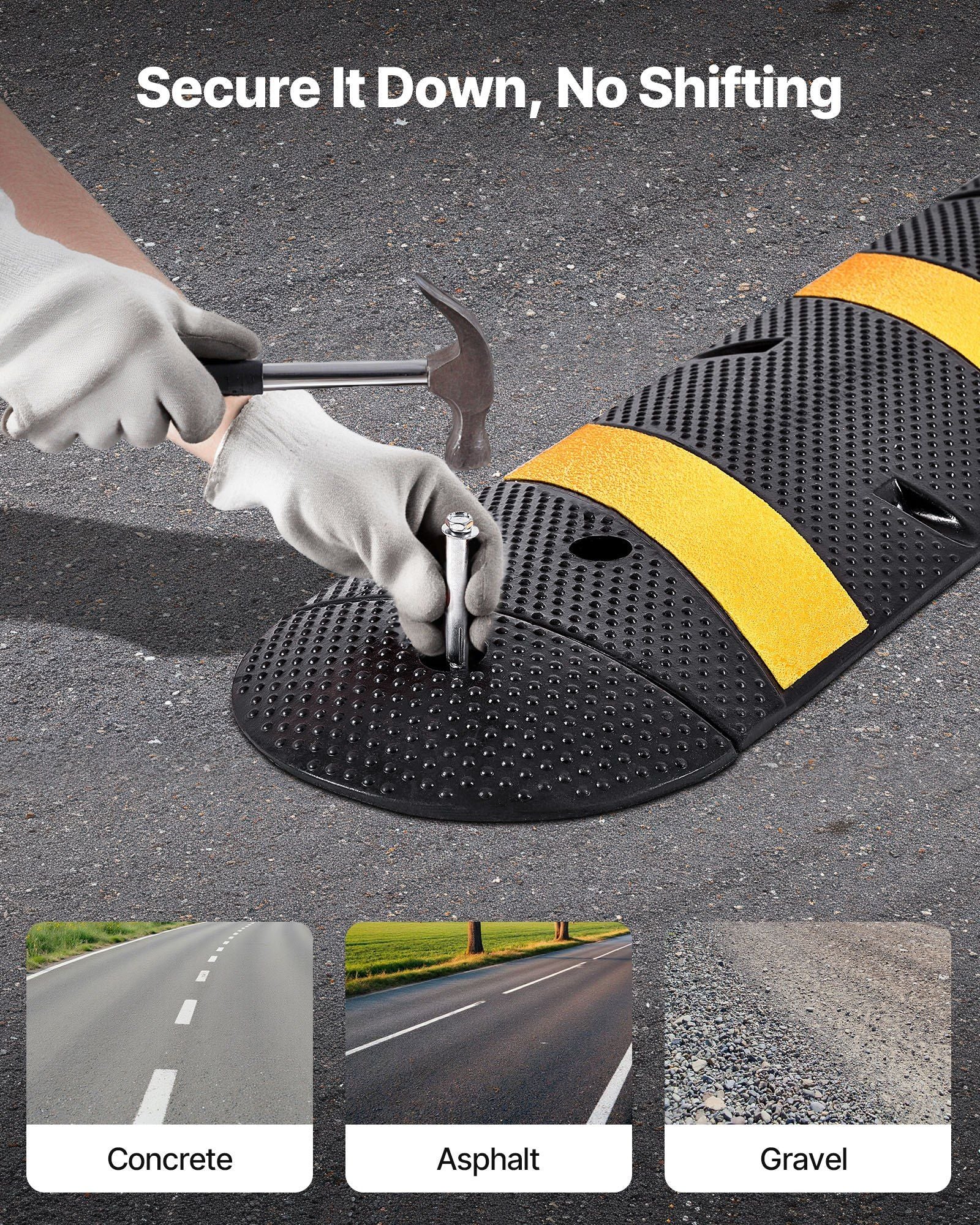 1830MM Rubber Speed Bump, 2 Channel, Heavy Duty Traffic Speed Hump, 9,979 kg/axle Load Capacity, Cable Protector Ramp with Expansion Screws, for Asphalt Concrete Gravel Driveway Road, 1 Pack