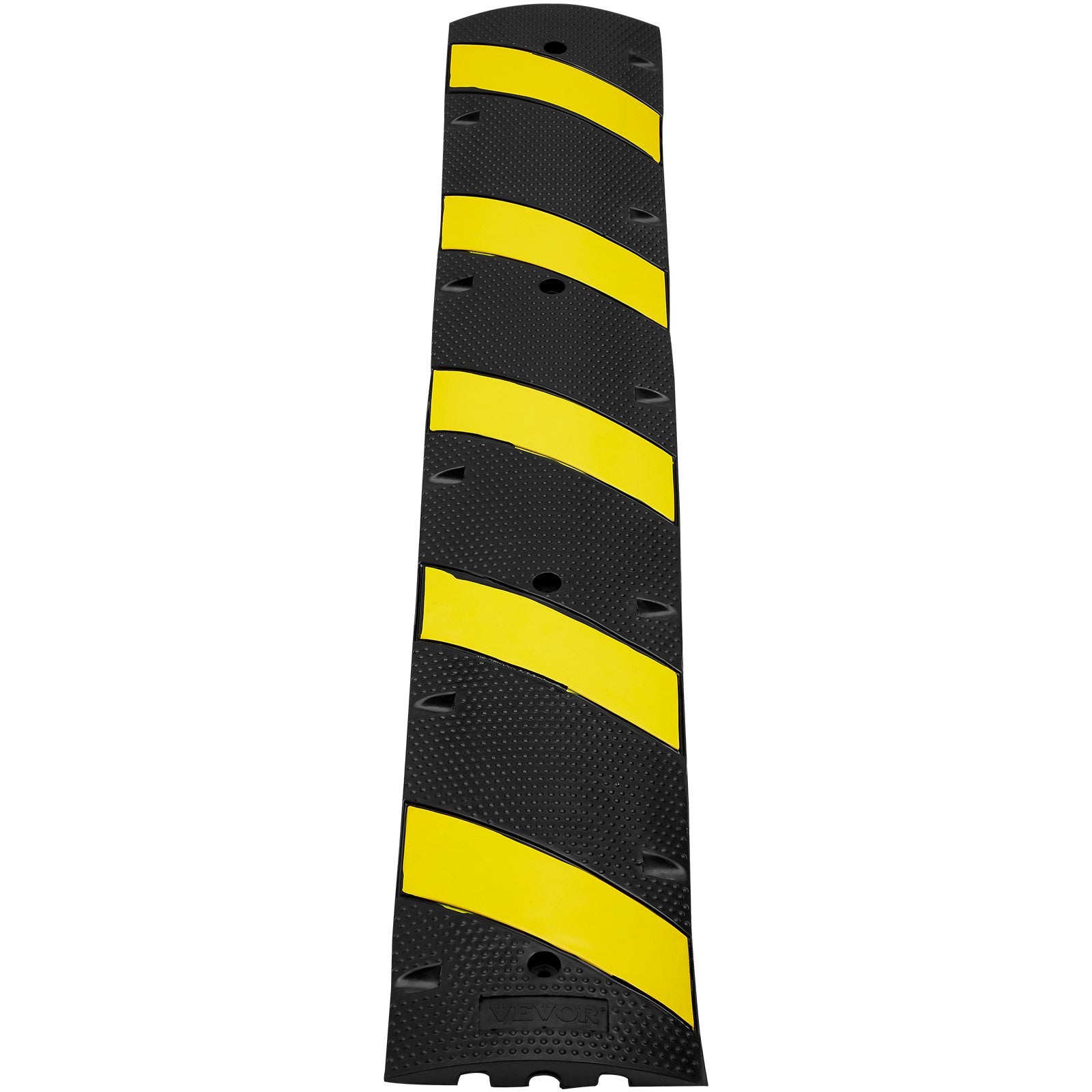 VEVOR 6 ft Rubber Speed Hump, 2 Channel, 10000 kg/axle Load Capacity Heavy Duty Traffic Speed Bump, with High Reflective Yellow Strip 4 Expansion Screws and 1 Drill, for Asphalt Concrete Gravel Roads