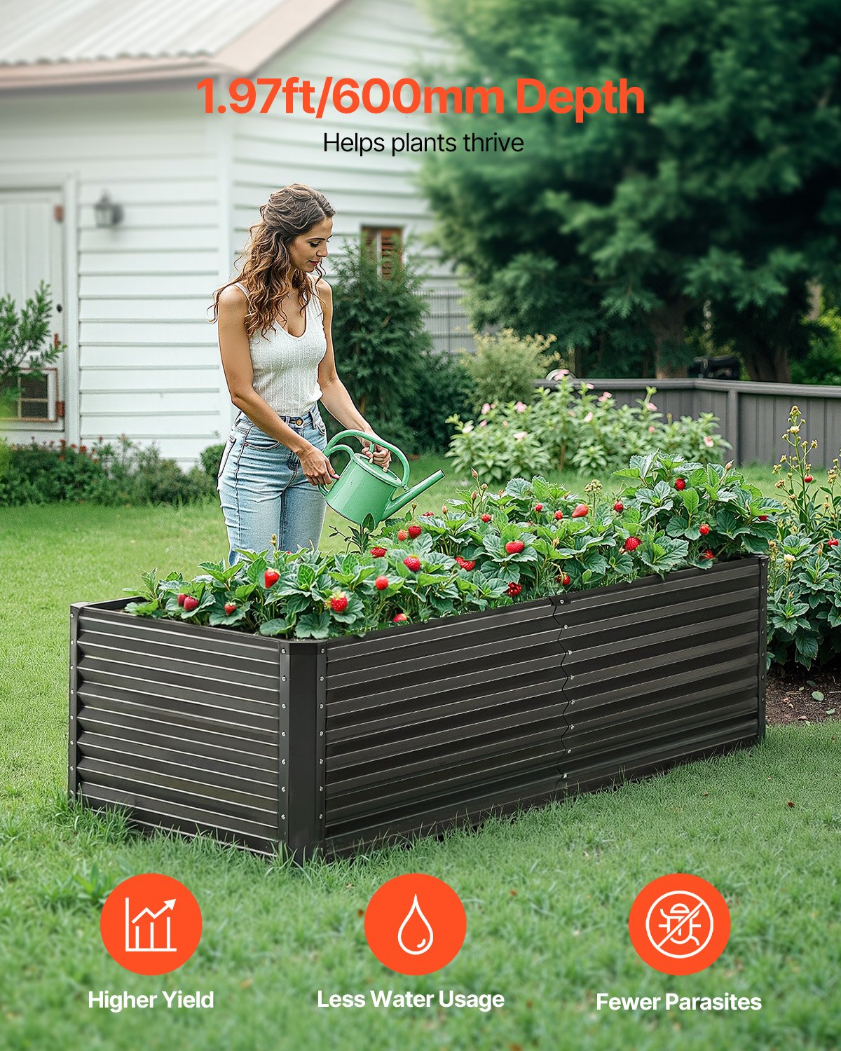 VEVOR Metal Raised Garden Bed, 6 x 3 x 2 ft Outdoor Galvanized Planter Box, with Open Bottom, Large Planter Raised Bed for Gardening Vegetables, Flowers, Herbs, and Succulent Plants, Dark Gray