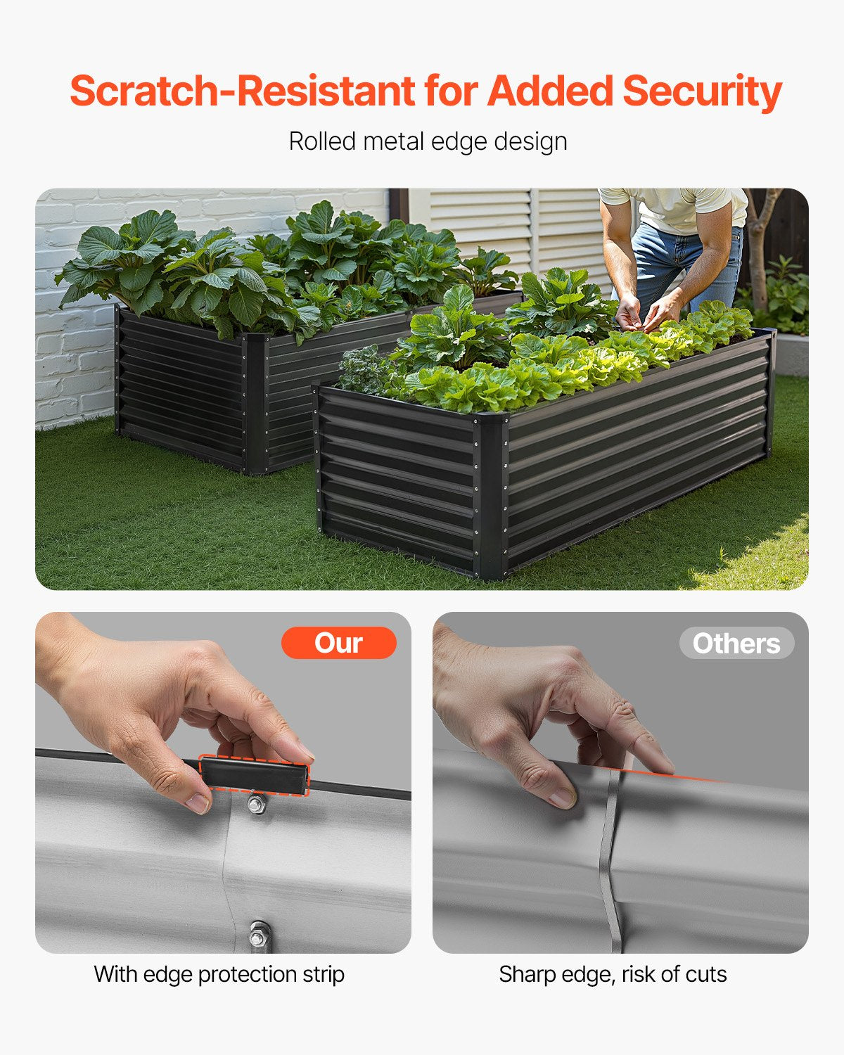 VEVOR Metal Raised Garden Bed, 6 x 3 x 2 ft Outdoor Galvanized Planter Box, with Open Bottom, Large Planter Raised Bed for Gardening Vegetables, Flowers, Herbs, and Succulent Plants, Dark Gray