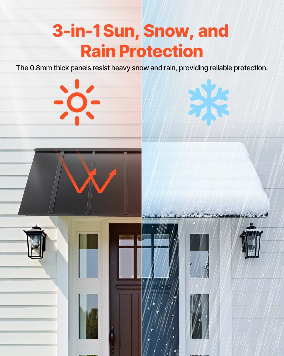 Fixed Metal Awning 2032 × 910 mm, Window Awning Door Canopy, Stable Triangle Steel Frame Exterior Awnings Rain, and Snow Sunlight Protection for Door Entrance, Windows, Porches, Balconies