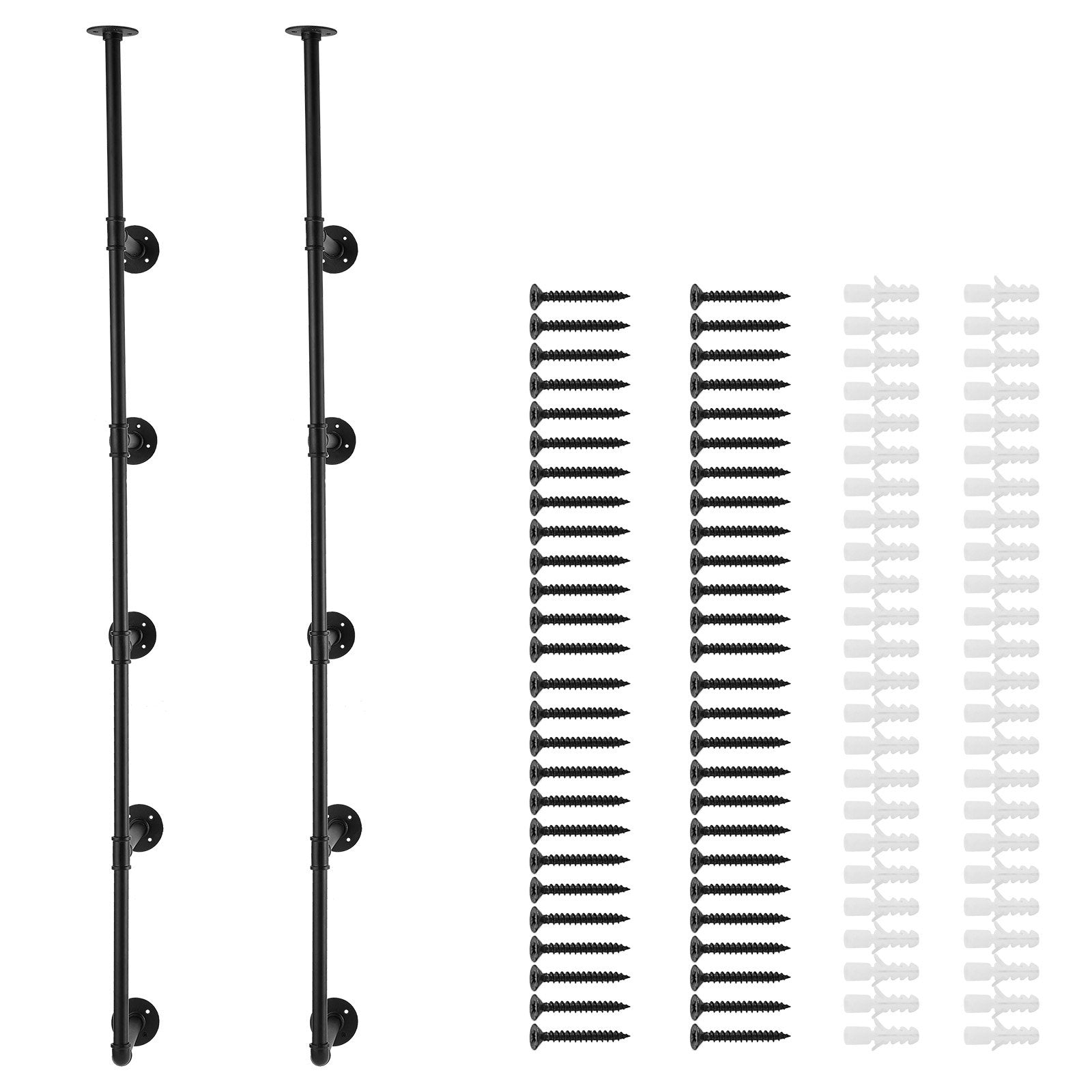 VEVOR Industrial Pipe Shelf, 5 Tier 2PCS, 9.84in Applicable Board Width Wall-Mount Floating Rustic Wood Shelves Bracket Bookshelf,Storage Holder for Kitchen Bedroom Bathroom, (Planks NOT Included)