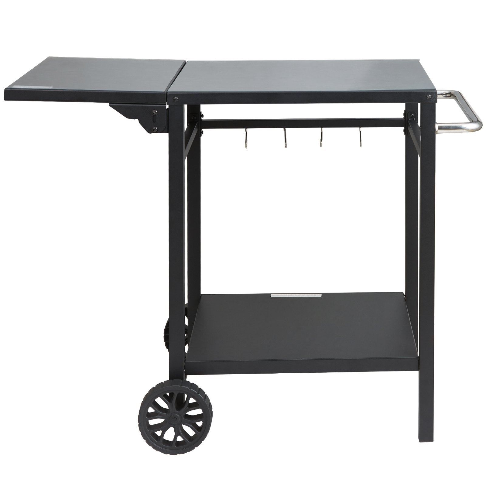 VEVOR Outdoor Grill Dining Cart with Double-Shelf, 55*55cm BBQ Movable Food Prep Table, Multifunctional Foldable Iron Table Top, Portable Modular Carts for Pizza Oven, Worktable with 2 Wheels, Carry Handle