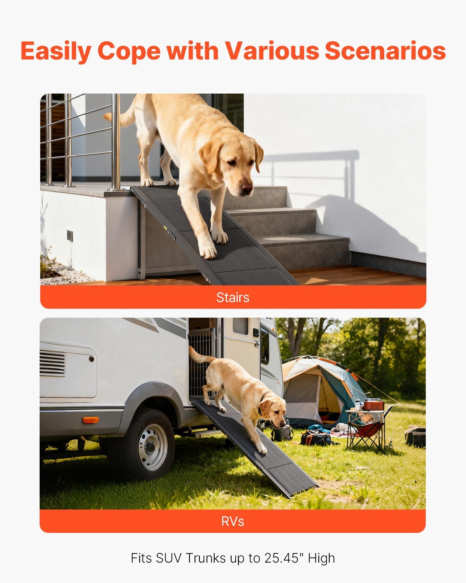 Dog Ramp for Cars, 1800 × 508 mm, Folding Pet Ramps for Medium & Large Dogs up to 113 kg, Pet Stair Ramp with Non-Slip Oxford Fabric Surface, Portable Outdoor Dog Car Ramps for SUV & Truck