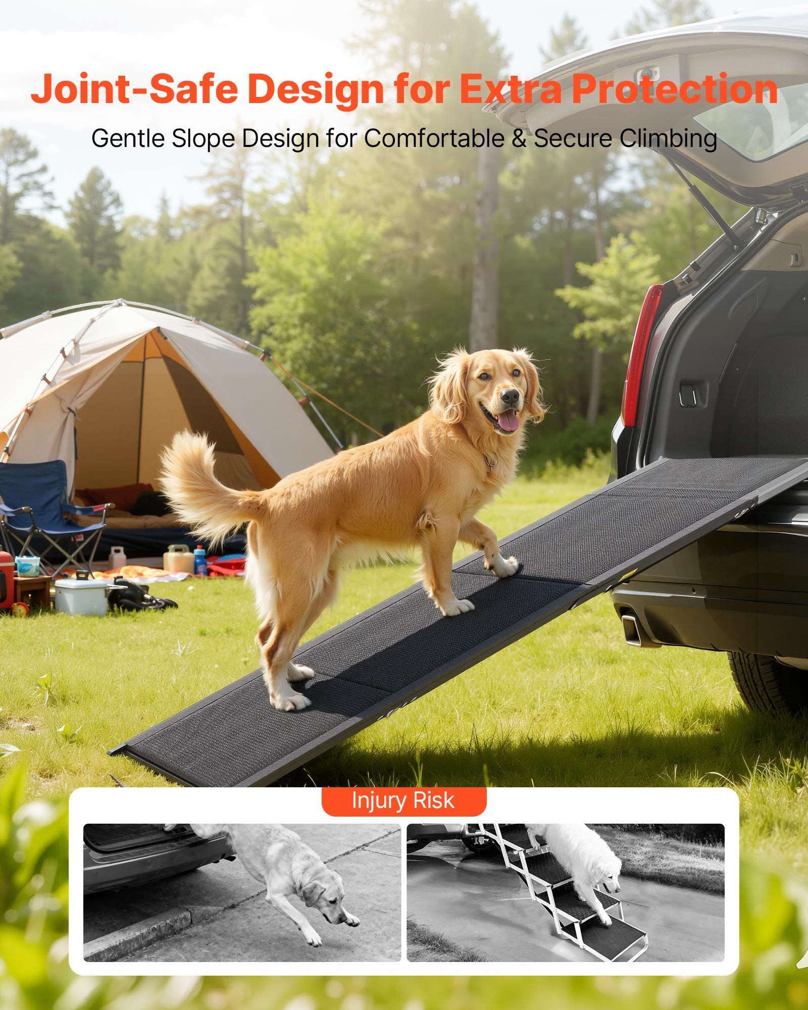 Dog Ramp for Cars, 1800 × 508 mm, Folding Pet Ramps for Medium & Large Dogs up to 113 kg, Pet Stair Ramp with Non-Slip Oxford Fabric Surface, Portable Outdoor Dog Car Ramps for SUV & Truck