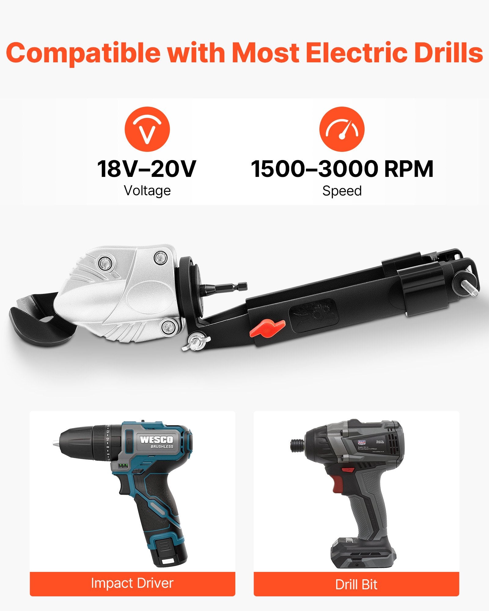 VEVOR Metal Shear/Cutter Drill Attachment, Sheet Metal Cutter with 360-Degree Pivoting Head, Sharp Blades,Ideal for 18 GA Galvanized Steel, 20 GA Stainless Steel, Aluminum Plate, Plastic, Cardboard