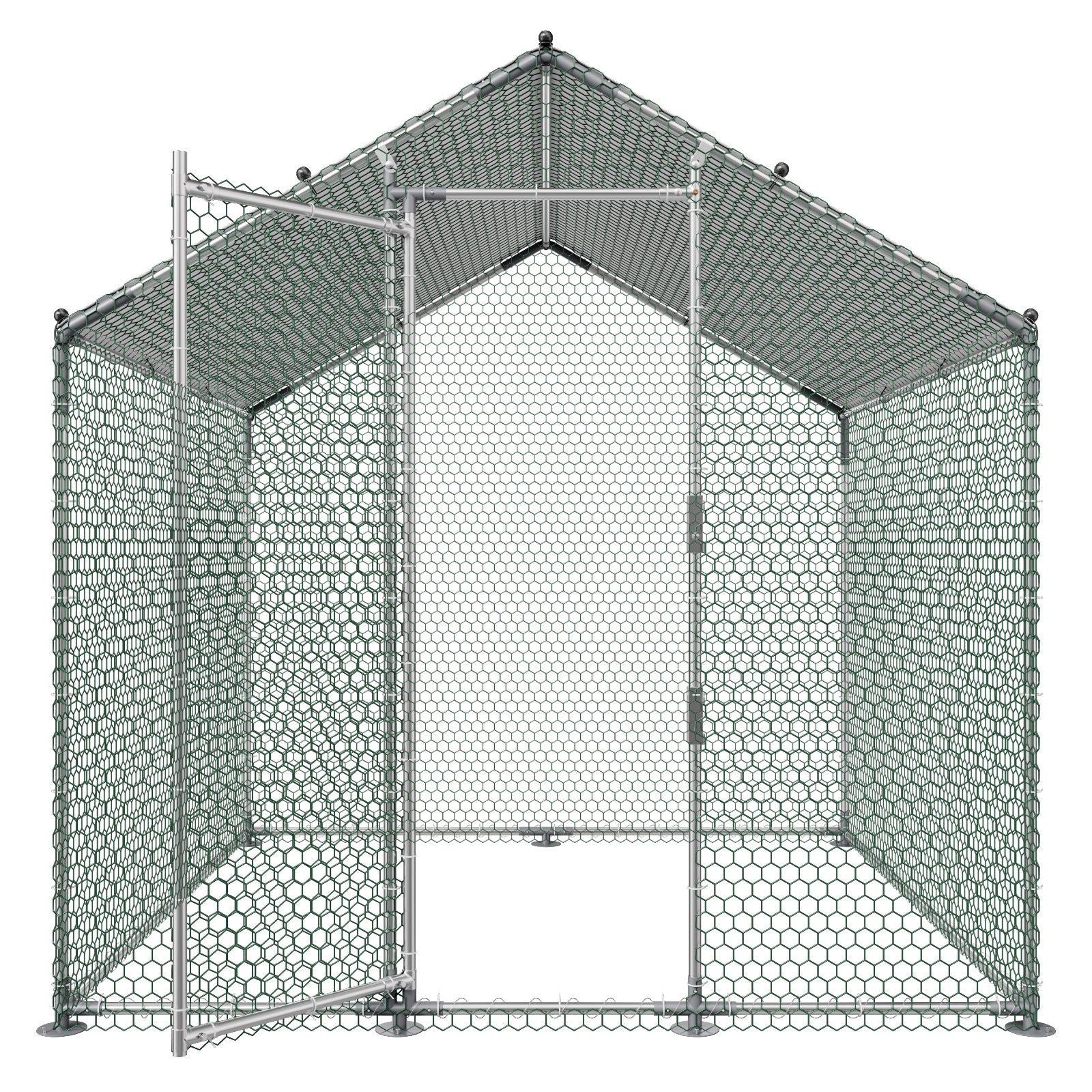 Metal Chicken Coop, 6.56x6.56x6.56ft Large Walk-in Chicken Runs with Cover, Spire Roof Hen House Enclosure with Security Lock, Outdoor Duck Rabbit Cage Poultry Pen for Backyard, Farm, Yard