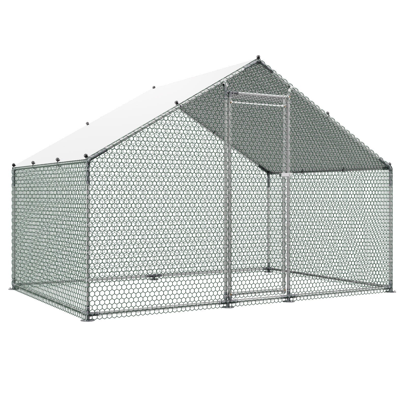 VEVOR Metal Chicken Coop, 9.8x6.5x6.5ft Large Walk-in Chicken Runs with Cover, Spire Roof Hen House Enclosure with Security Lock, Outdoor Duck Rabbit Cage Poultry Pen for Backyard, Farm, Yard