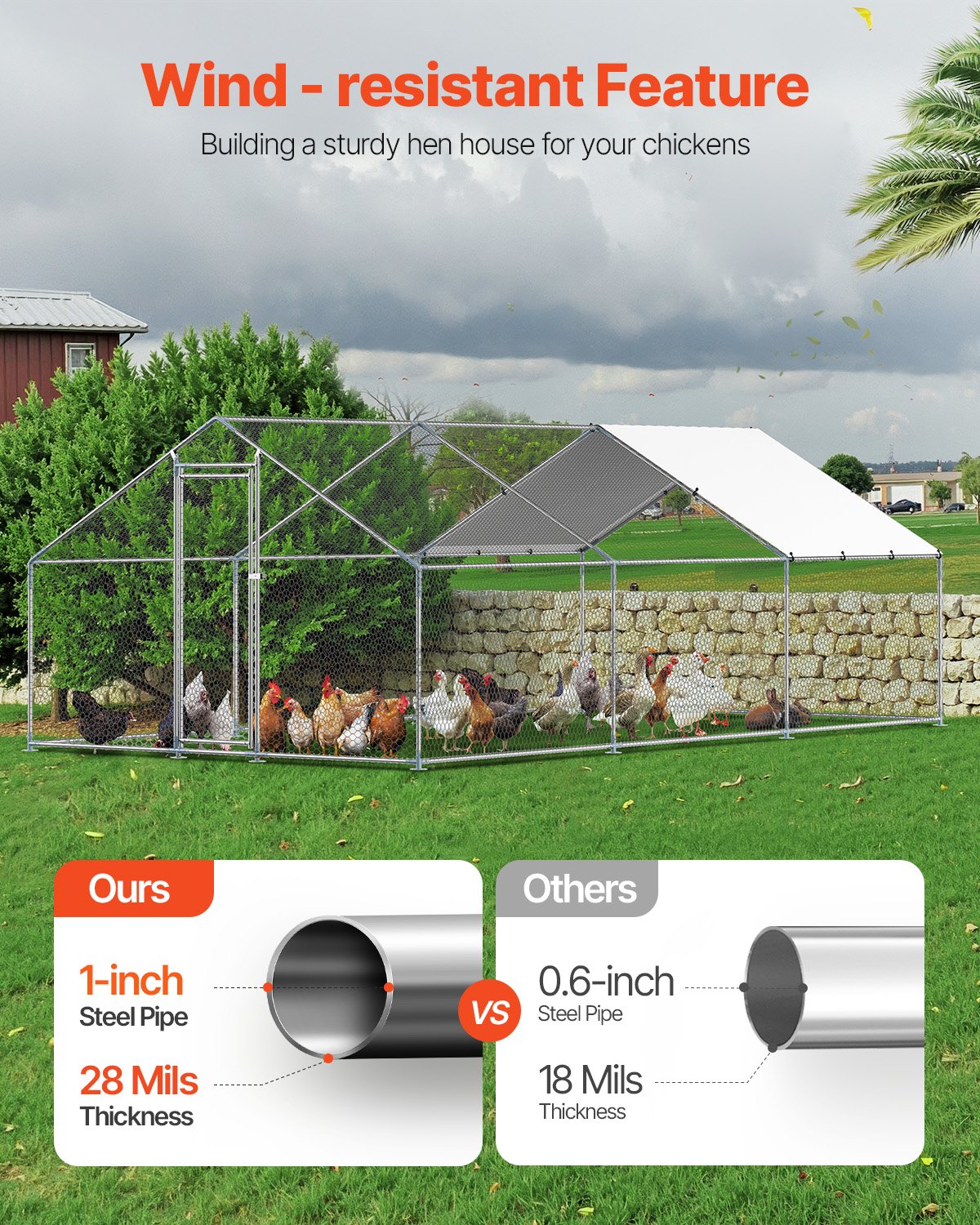 VEVOR Metal Chicken Coop 9.8x19.6x6.5 ft Walk-in Chicken Run with Cover Spire Roof