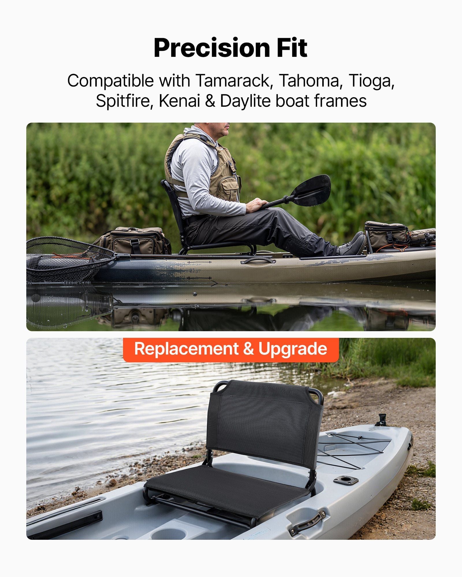 Kayak Seat, Folding Kayak Seat with Comfortable Back Support, Aluminum Alloy Frame & 600D Oxford Fabric, Easy Assembly for Paddling, Fishing and Recreational Kayaking
