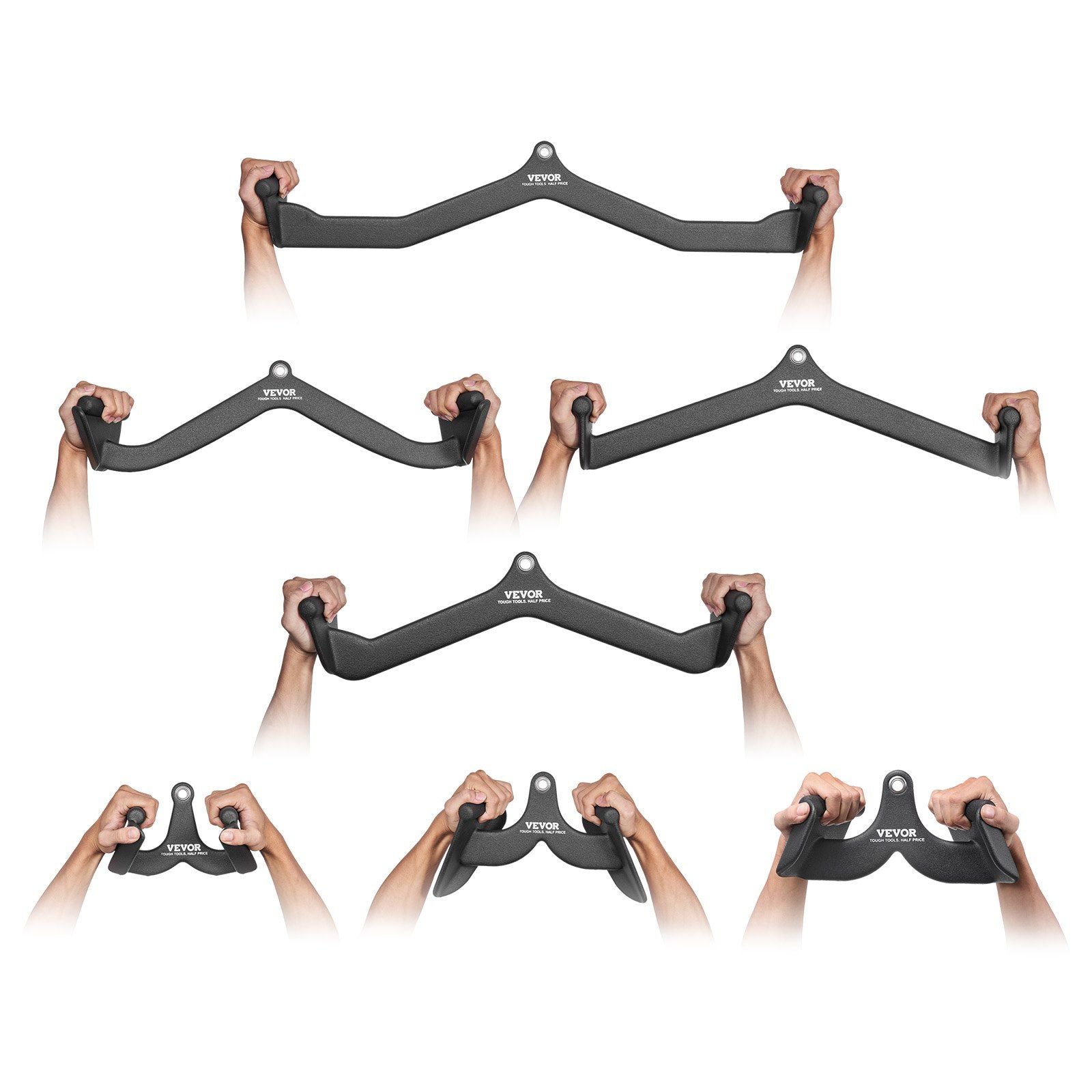LAT Pulldown Attachments, Cable Machine Rowing T-bar V-bar 7 Set, Tricep Pull Down Bar, Back Strength Training Rubber Coated Handle Grip, Bicep Curl Tricep Lat Pulldown Bar for Home Gym Fitness