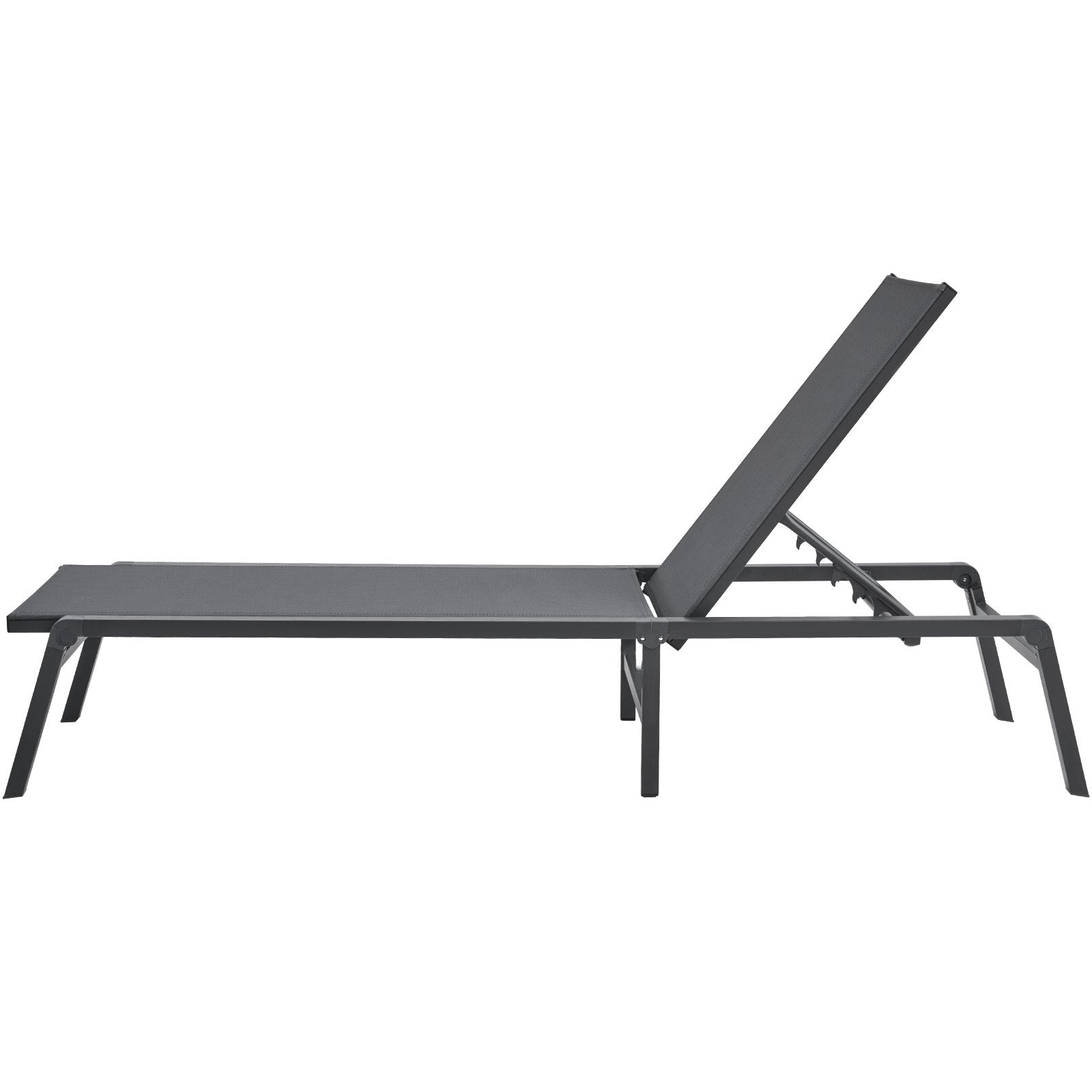 VEVOR Chaise Lounge Chair Outdoor, Aluminum Patio Lounge Chair with Adjustable 5-Position, Folding Pool Lounge Chair Recliner and Full Flat Tanning Chair for Patio, Beach, Pool, Dark Grey