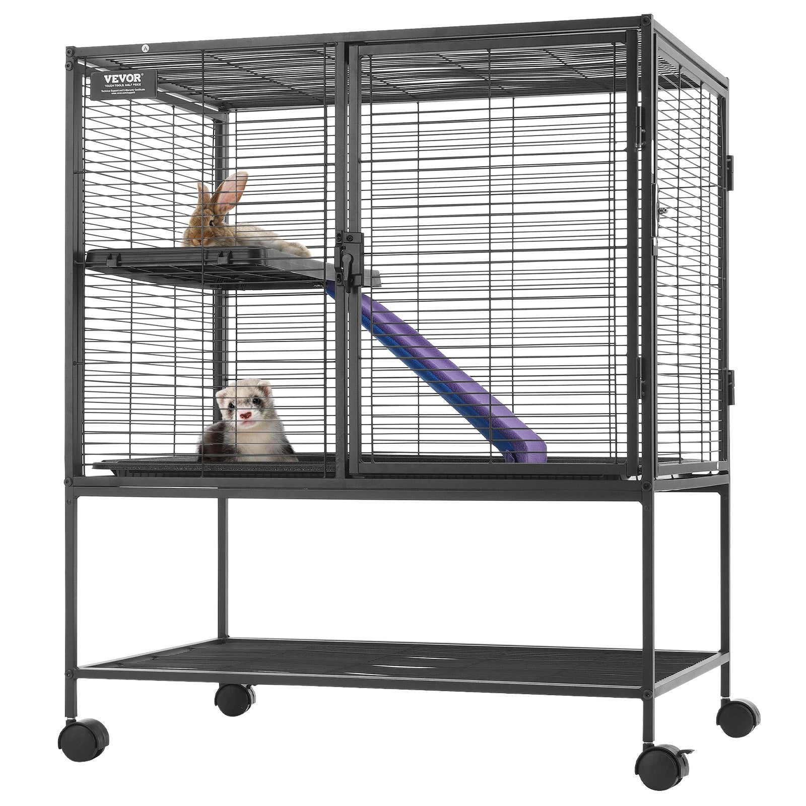VEVOR 36" Metal Small Animal Cage 2-Tier Rolling Ferret Cage with Tray A Ramp