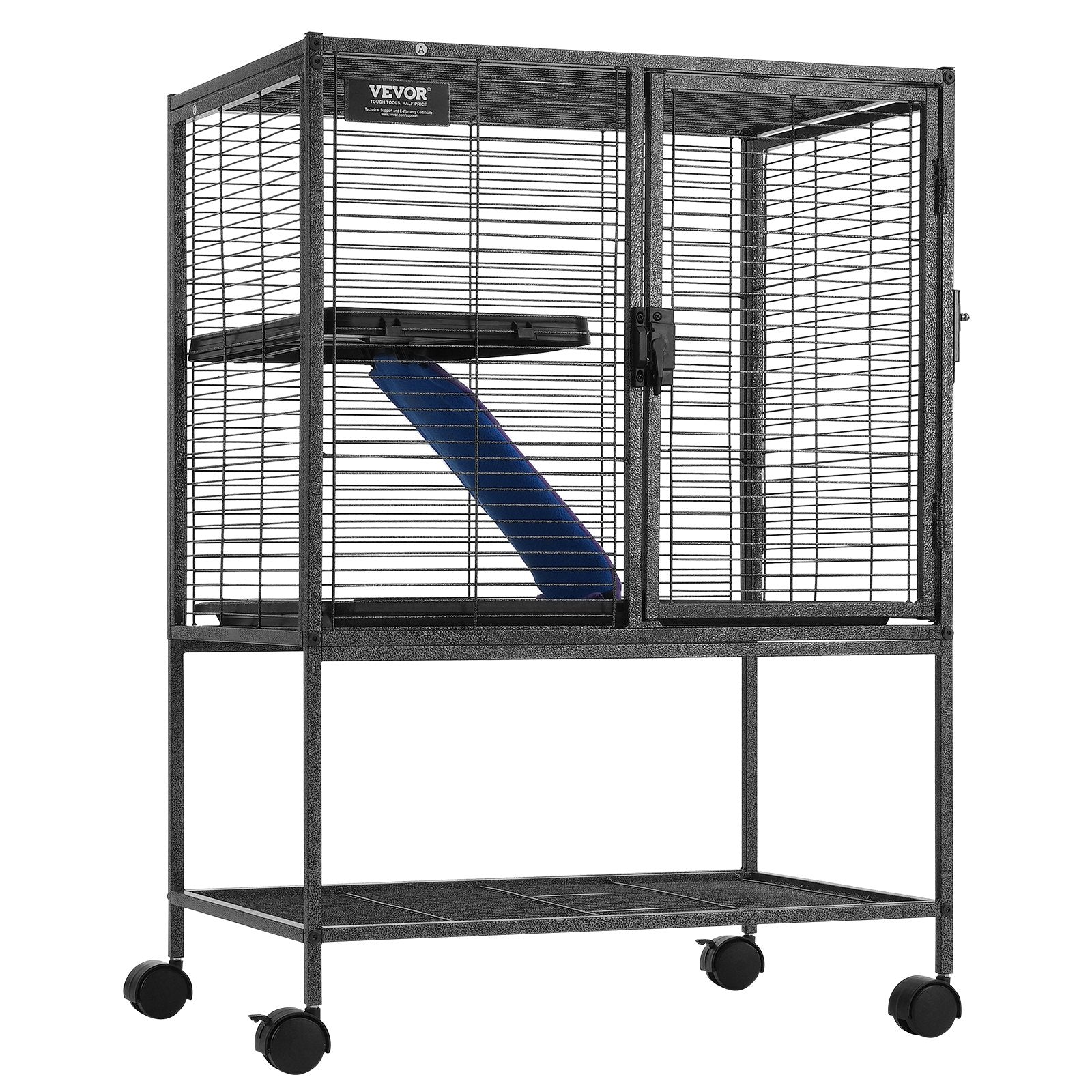 VEVOR 34" Metal Small Animal Cage 2-Tier Rolling Ferret Cage with Tray A Ramp