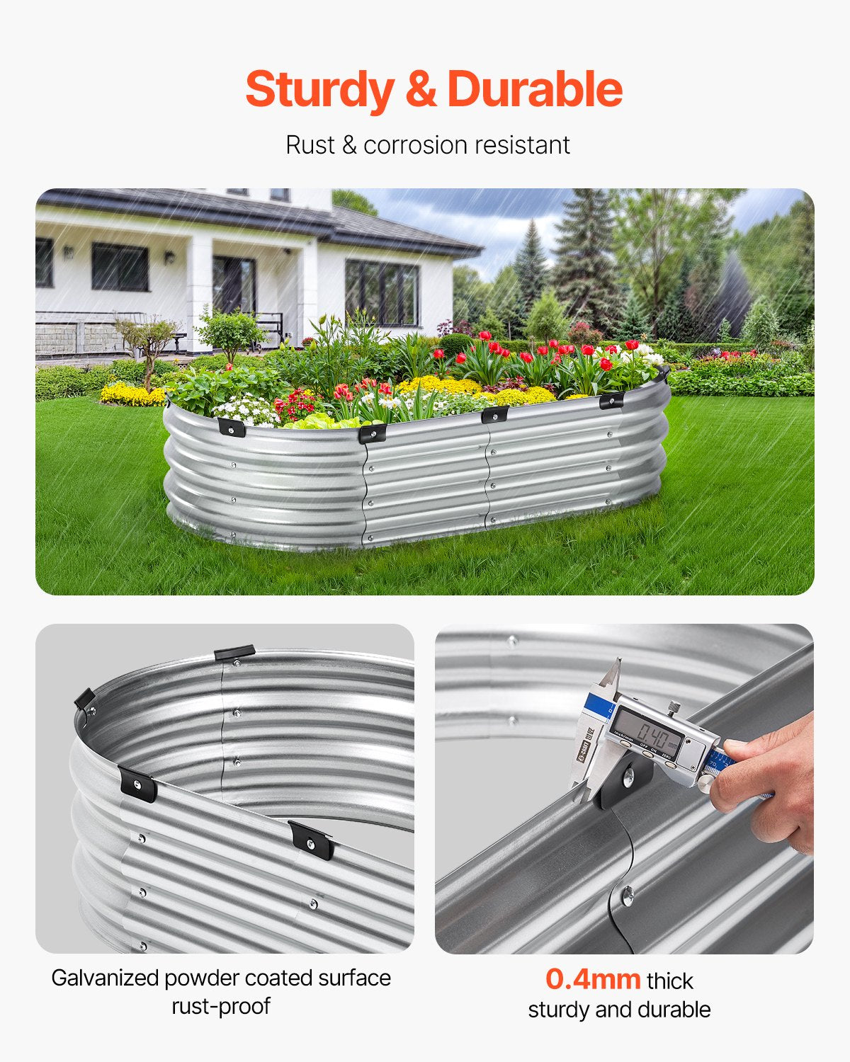 VEVOR Metal Raised Garden Bed 4x2x1 ft Outdoor Galvanized Planter Box Silver