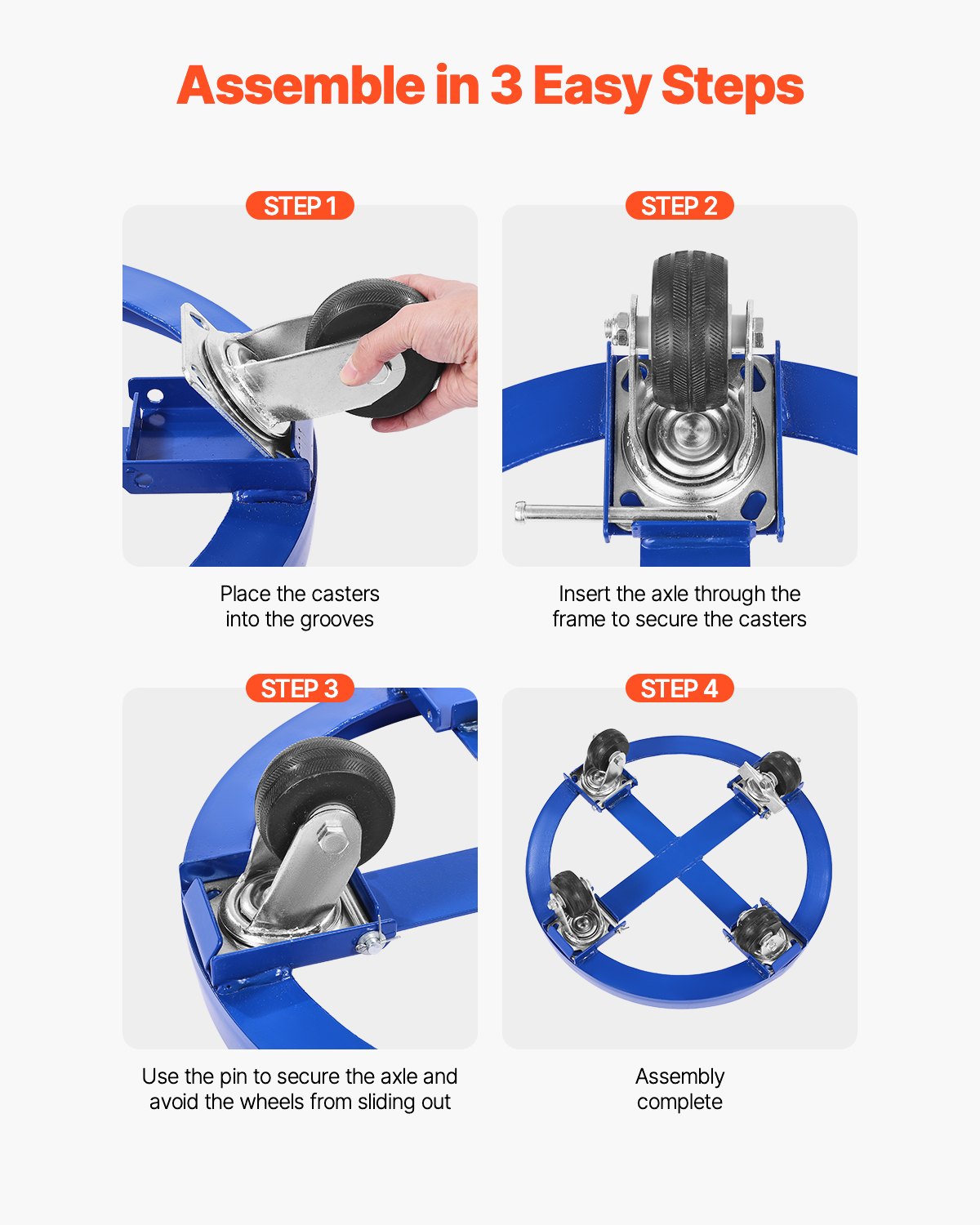 VEVOR 55 Gallon Drum Dolly 2000 lbs Barrel Dolly Cart Drum Caddy 4 Caster Wheels