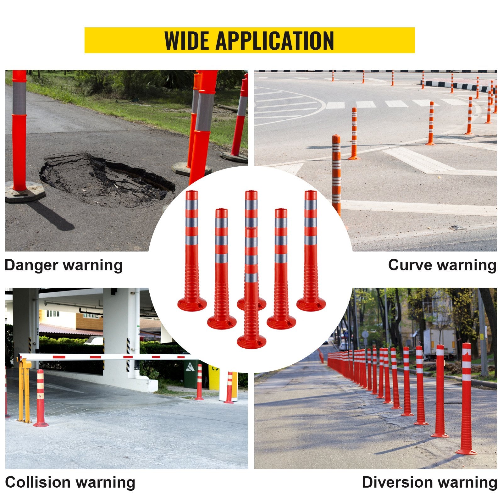 VEVOR Traffic Delineator Posts Flexible Channelizer Cone 30" Spring Post 6PCS