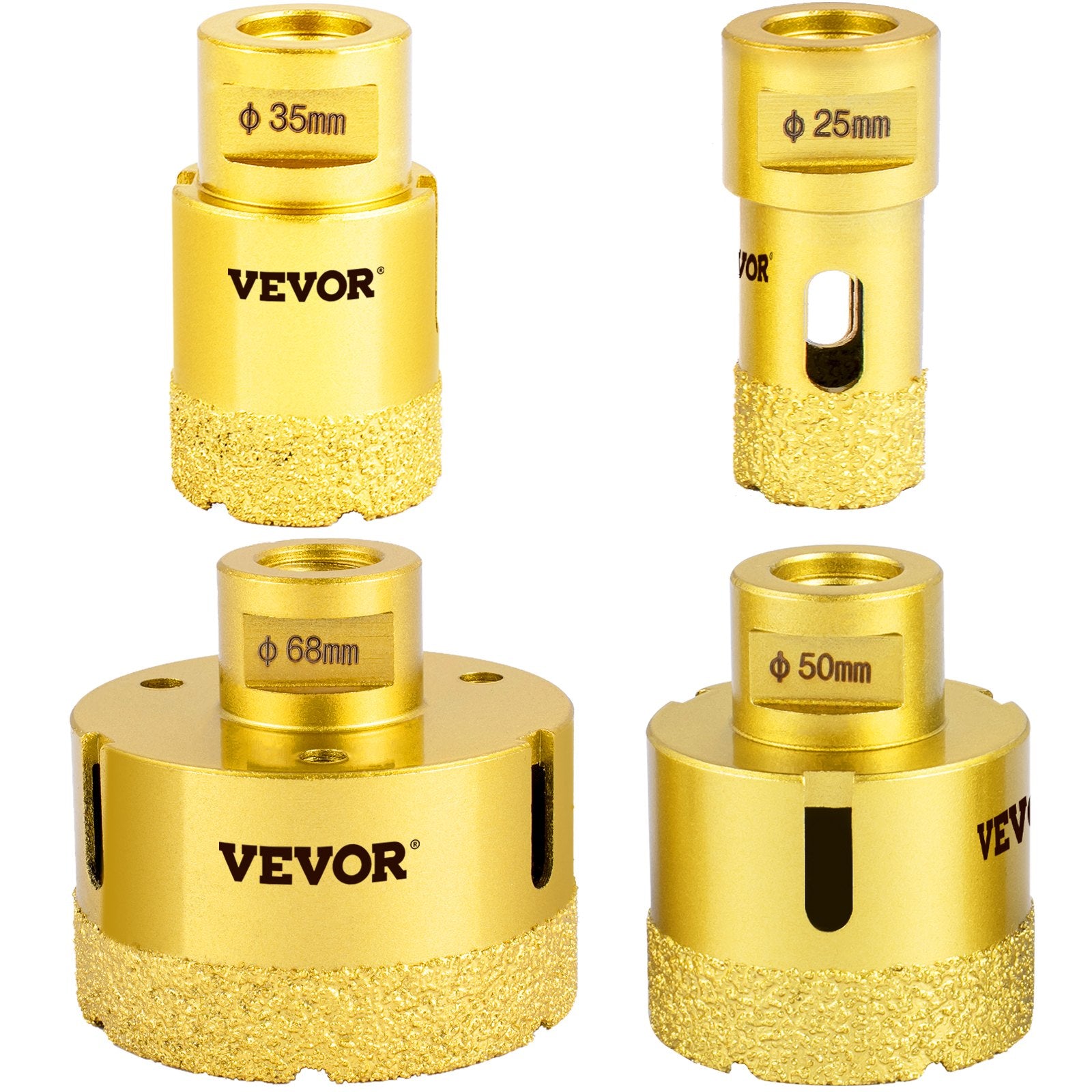 VEVOR Diamond Drill Bits 4PCS Diamond Hole Saw 25/35/50/68mm Tile Hole Saw Kit Vacuum Brazed Diamond Drill Bit 0.59in/15mm Segment Tile Hole Saw w Storage Case for Tile Ceramic Porcelain Marble Stone
