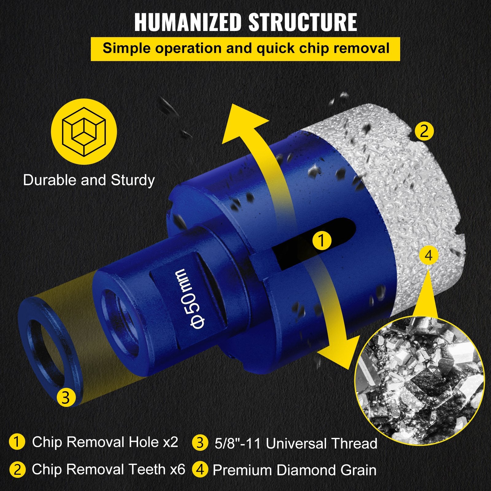 VEVOR Diamond Drill Bits 4PCS Diamond Hole Saw 35/40/50/68mm Tile Hole Saw Kit Vacuum Brazed Diamond Drill Bit 0.59in/15mm Segment Tile Hole Saw w Storage Case for Tile Ceramic Porcelain Marble Stone
