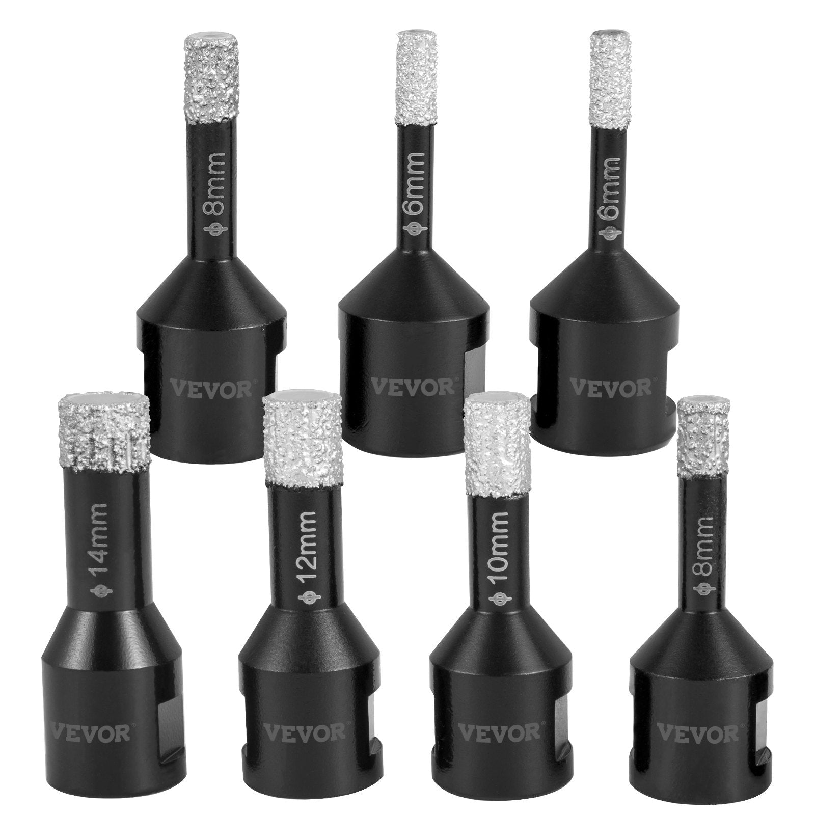 VEVOR Diamond Drill Bits 7PCS Diamond Hole Saw 6/6/8/8/10/12/14mm Tile Hole Saw Kit Vacuum Brazed Diamond Drill Bit 0.59in/15mm Segment Tile Hole Saw w Storage Case for Tile Ceramic Porcelain Marble