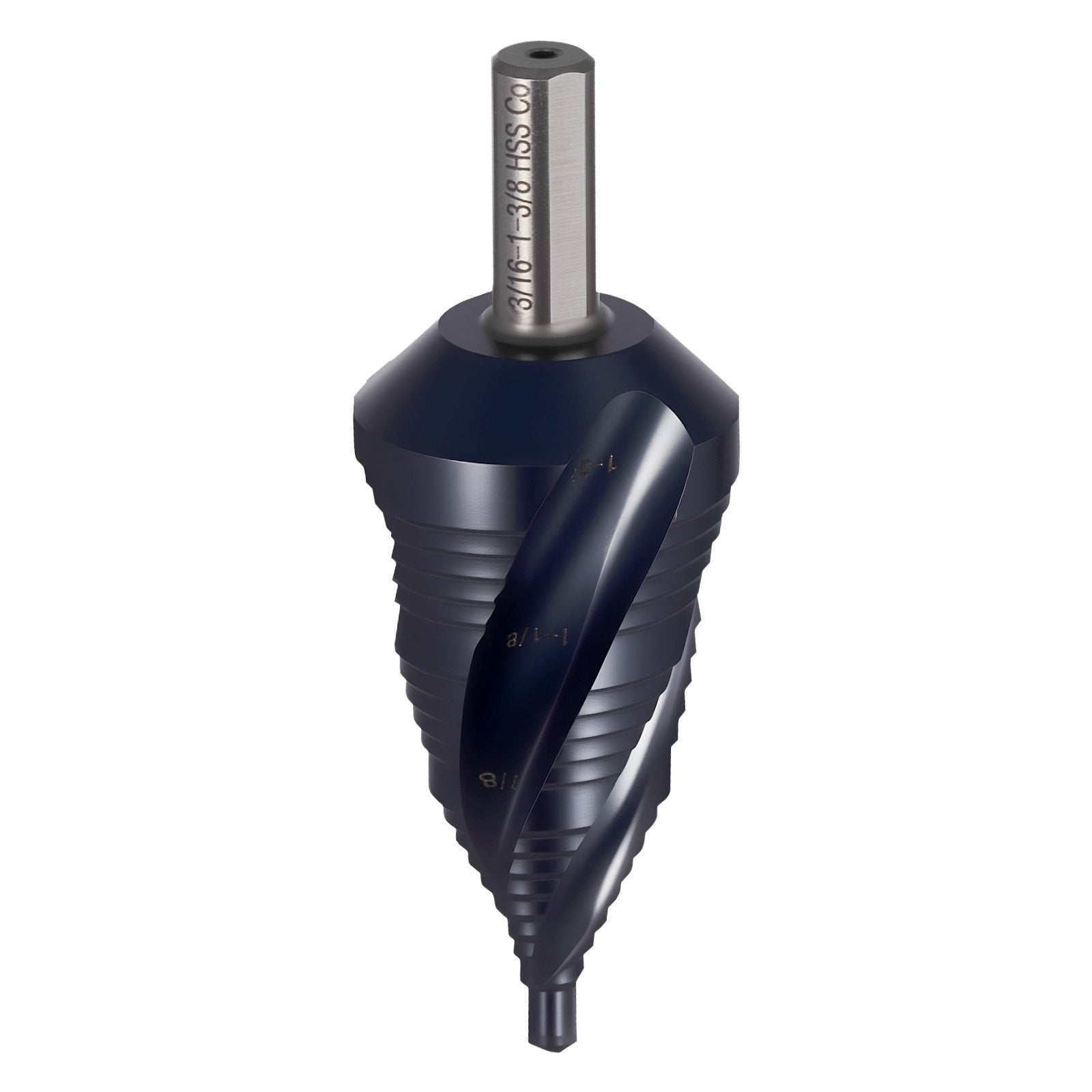 VEVOR Step Drill Bit, 4.76 to 34.93 mm, 9.53 mm Triangular Shank, TiAlN Coating Cobalt High Speed Steel, Four Spiral Flute Step Bit for Metal, Stainless Steel, Aluminum, Wood, Plastic, Fiberglass