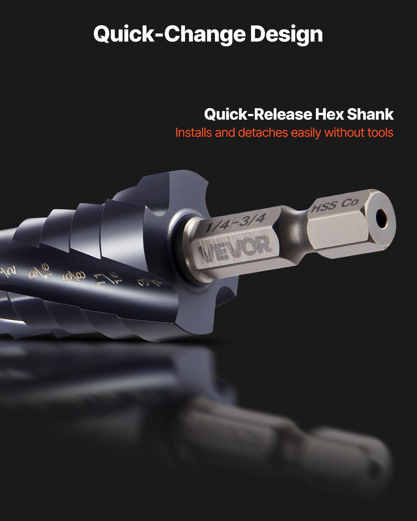 VEVOR Step Drill Bit Set, 3.2 - 22.2 mm, 3 Pieces Step Drill Bits, 6.35 mm Hex Shank, TiAlN Coating Cobalt HSS High Speed Steel, for Metal, Stainless Steel, Aluminum, Wood, Plastic, Fiberglass