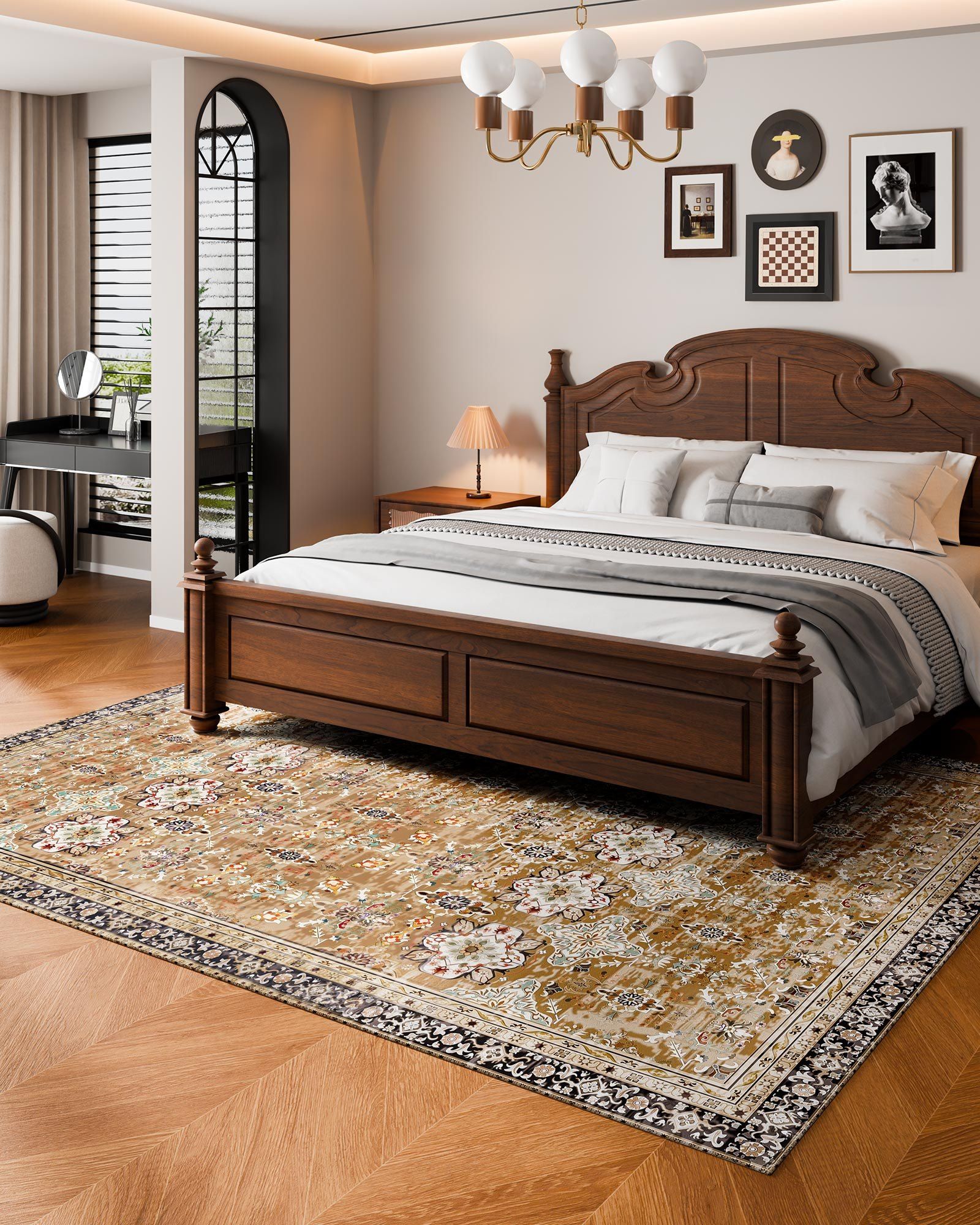 Area Rug, 2438.4 x 3048 mm Large Washable Rug, Non-Slip & Tear-Resistant Soft Carpet, Pet & Child Friendly Vintage Area Rugs, Indoor Mat for Bedroom, Living Room, Kids Room, Office, Brown Green