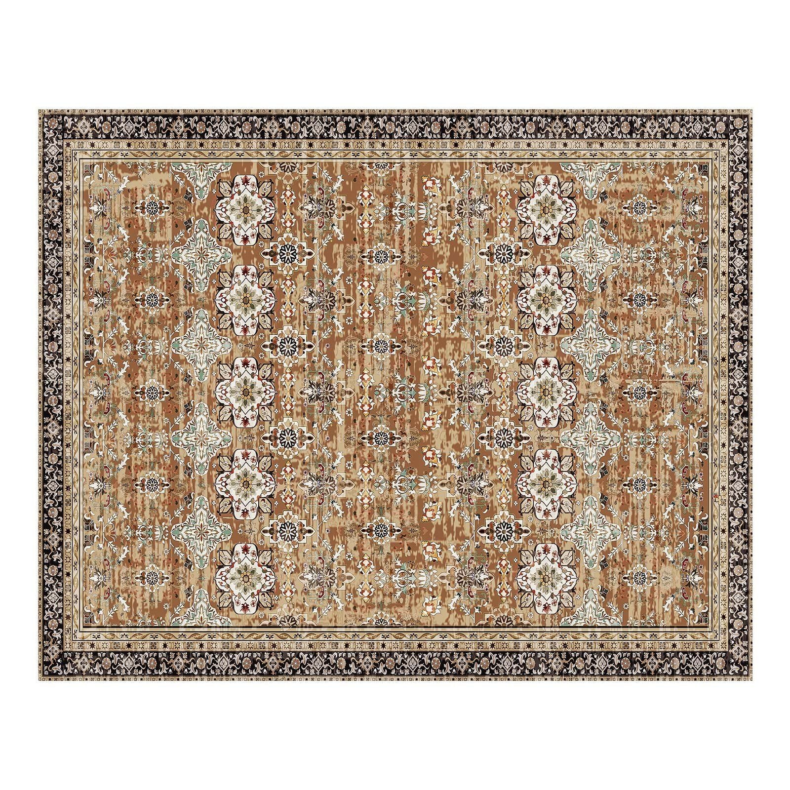 Area Rug, 2438.4 x 3048 mm Large Washable Rug, Non-Slip & Tear-Resistant Soft Carpet, Pet & Child Friendly Vintage Area Rugs, Indoor Mat for Bedroom, Living Room, Kids Room, Office, Brown Green