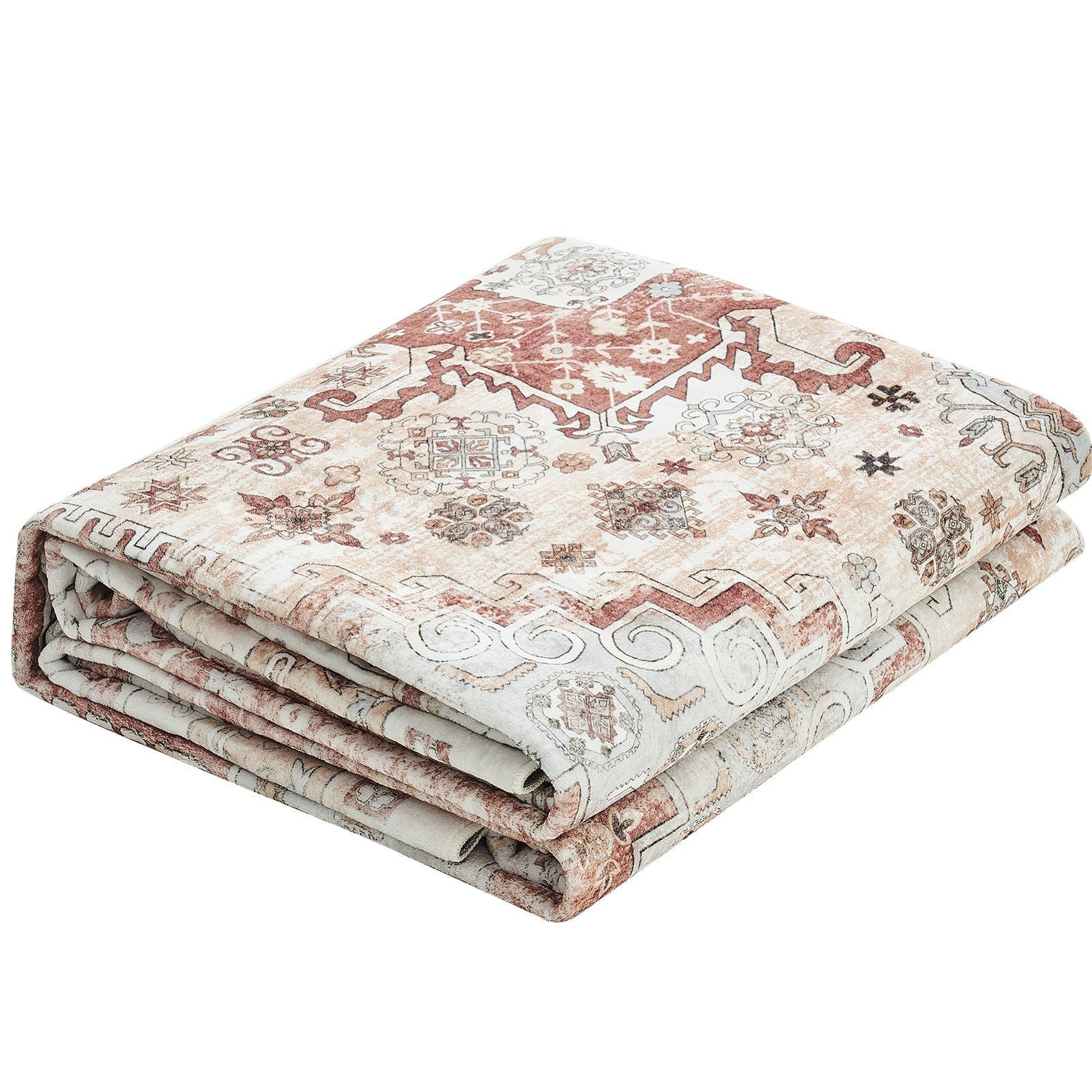 Area Rug, 2438.4 x 3048 mm Large Washable Rug, Non-Slip and Tear-Resistant Soft Carpet, Pet & Child Friendly Vintage Area Rugs, Indoor Mat for Bedroom, Living Room, Kids Room, Office, Brown Red