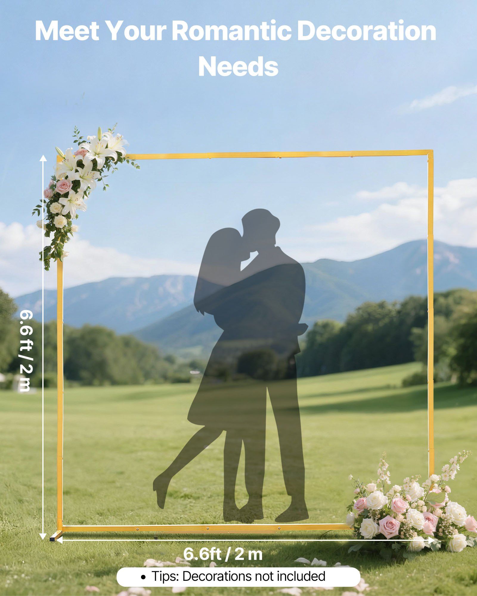 Arch Backdrop Stand, 2 x 2 m, Stable Structure, Easy Assembly, Square Gold Metal Arch Backdrop Stand for Wedding, Birthday Party, Graduation, Holiday Celebration, and Ceremony Decoration