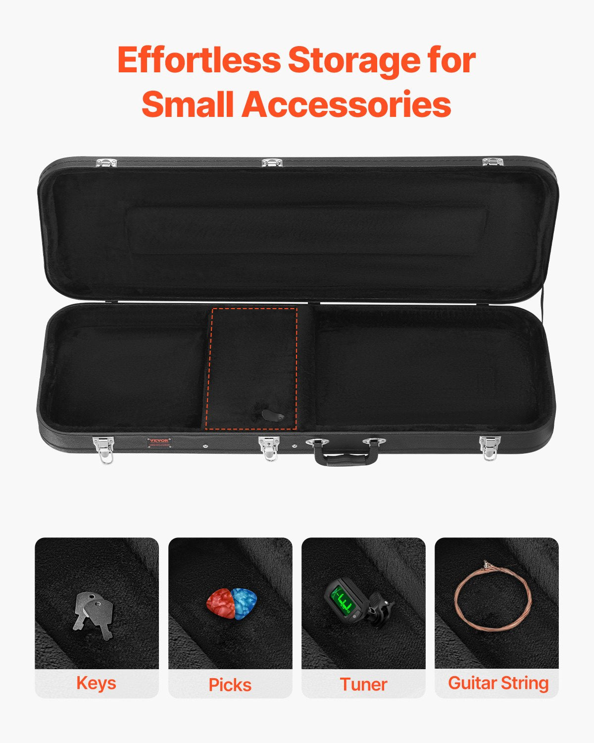 VEVOR Bass Guitar Hard Case, 1220 mm Rectangular Guitar Hard Case, With Lock Latch Keys Handle, PVC Padding Soft Lining Water-Resistant Hard Shell Guitar Case, for 990-1180 mm Bass Guitars, Black