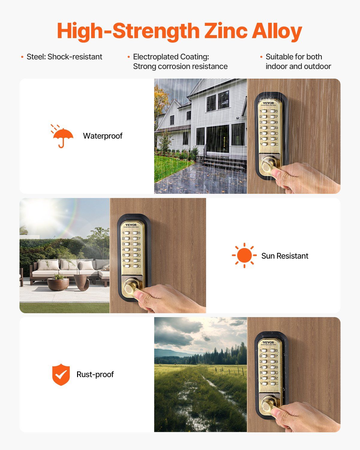 Mechanical Keyless Entry Door Lock, 14 Key Mechanical Door Lock, Mechanical Keypad Door Lock with Handle, Double-Sided Stainless Steel Waterproof Keyless Gate Lock, for Home Office Fence Garage