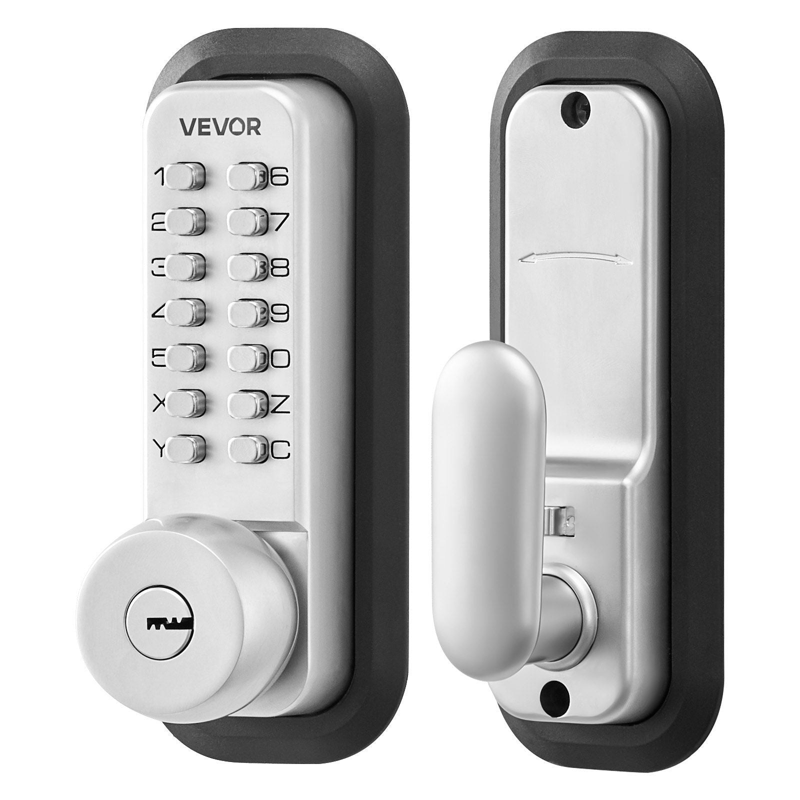Mechanical Keyless Entry Door Lock, 2.0 Code Upgrade, 4-7 Digits Code, Single-Sided Push Button Combination Mechanical Keypad Door Knob, Auto Locking, for Garden Gates, Indoor or Outdoor, Silver