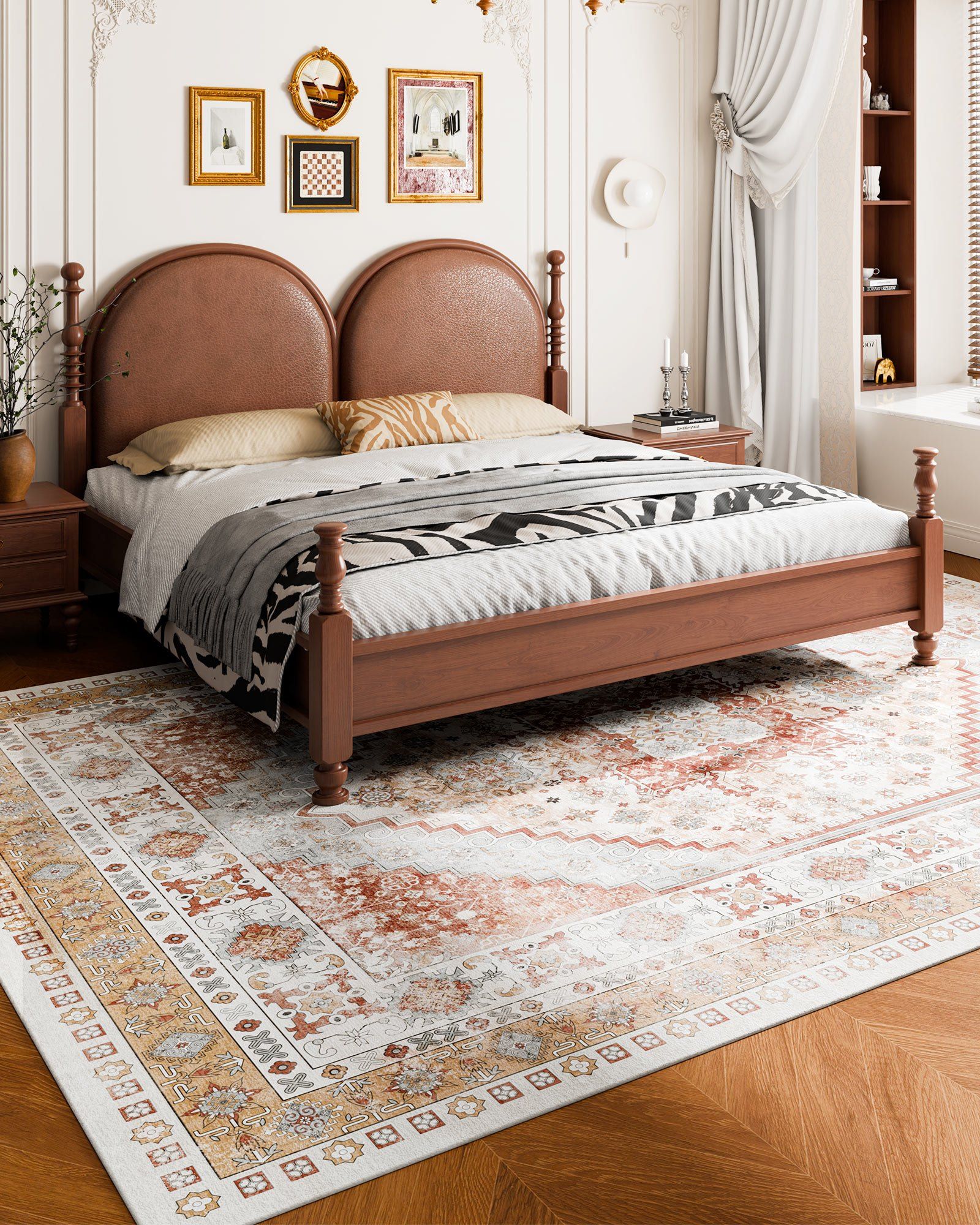 Area Rug, 2743.2 x 3658 mm Large Washable Rug, Non-Slip and Tear-Resistant Soft Carpet, Pet & Child Friendly Vintage Area Rugs, Indoor Mat for Bedroom, Living Room, Kids Room, Office, Brown Red