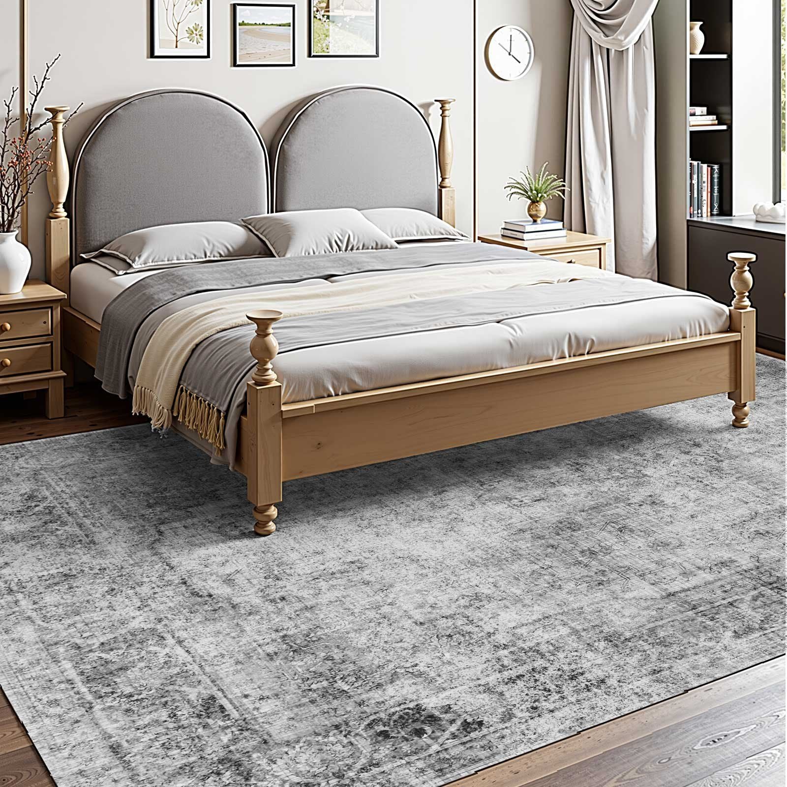 Area Rug, 2743.2 x 3658 mm Large Washable Boho Rug, Non-Slip and Tear-Resistant Soft Carpet, Pet & Child Friendly Bohemian Area Rugs, Indoor Mat for Bedroom, Living Room, Kids Room, Office, Gray