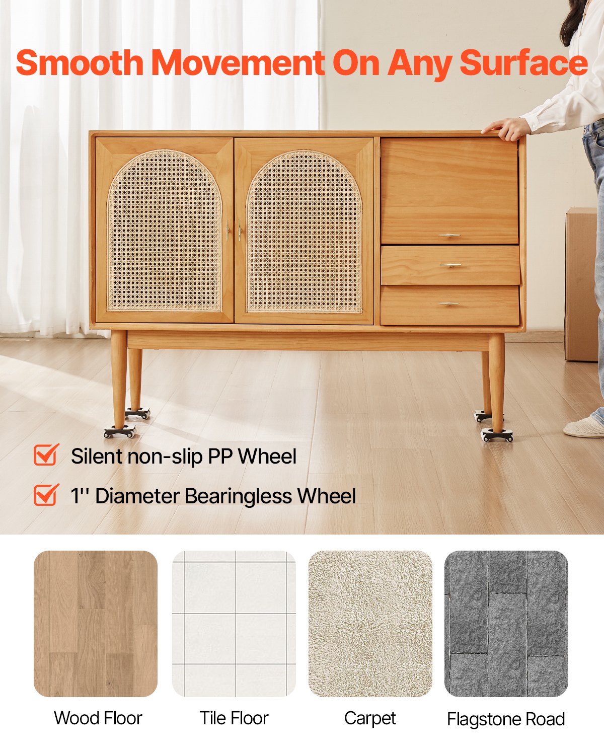 VEVOR Furniture Dolly, 150 kg Load Capacity, Heavy Duty Furniture Movers with Wheels, Carbon Steel Panel, Dual-Row & Eight-Wheel Structure, Furniture Lift Slider Tool Set for Appliances, Sofa, Fridge