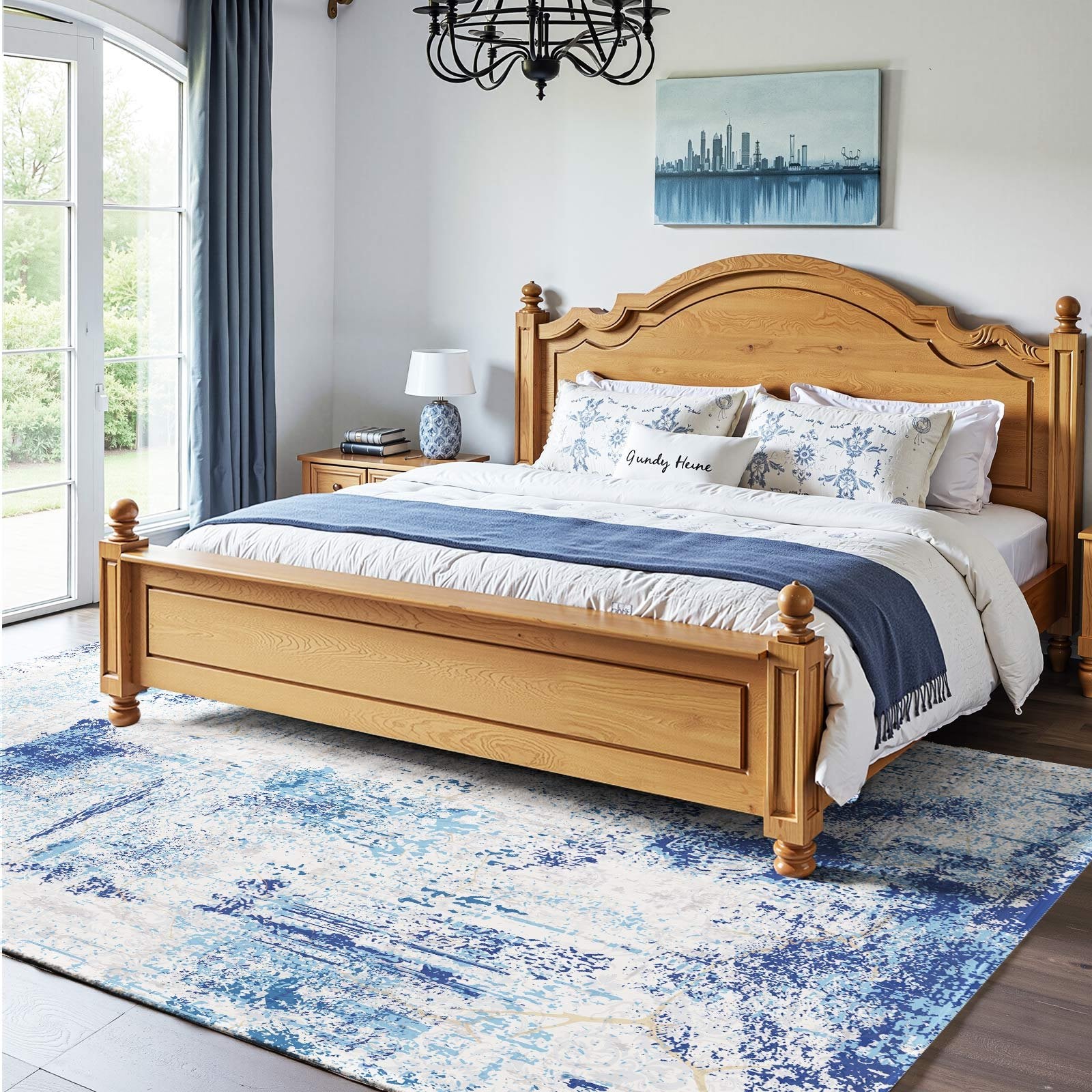 VEVOR Area Rug, 1524x2133.6mm Large Washable Rug, Non-Slip and Tear-Resistant Soft Carpet, Pet & Child Friendly Modern Area Rugs, Indoor Mat for Bedroom, Office, Living Room, Kids Room, Entryway, Blue