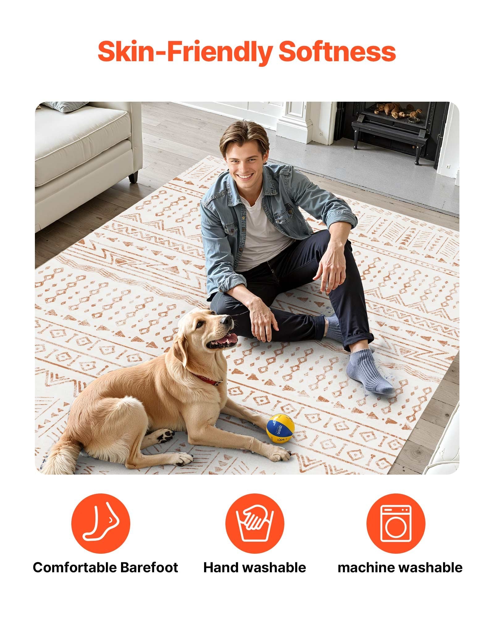 VEVOR Area Rug, 1524x2133.6mm Large Washable Rug, Non-Slip Tear-Resistant Soft Carpet, Pet & Child Friendly Modern Area Rugs, Indoor Mat for Bedroom, Office, Living Room, Kids Room, Entryway, Beige