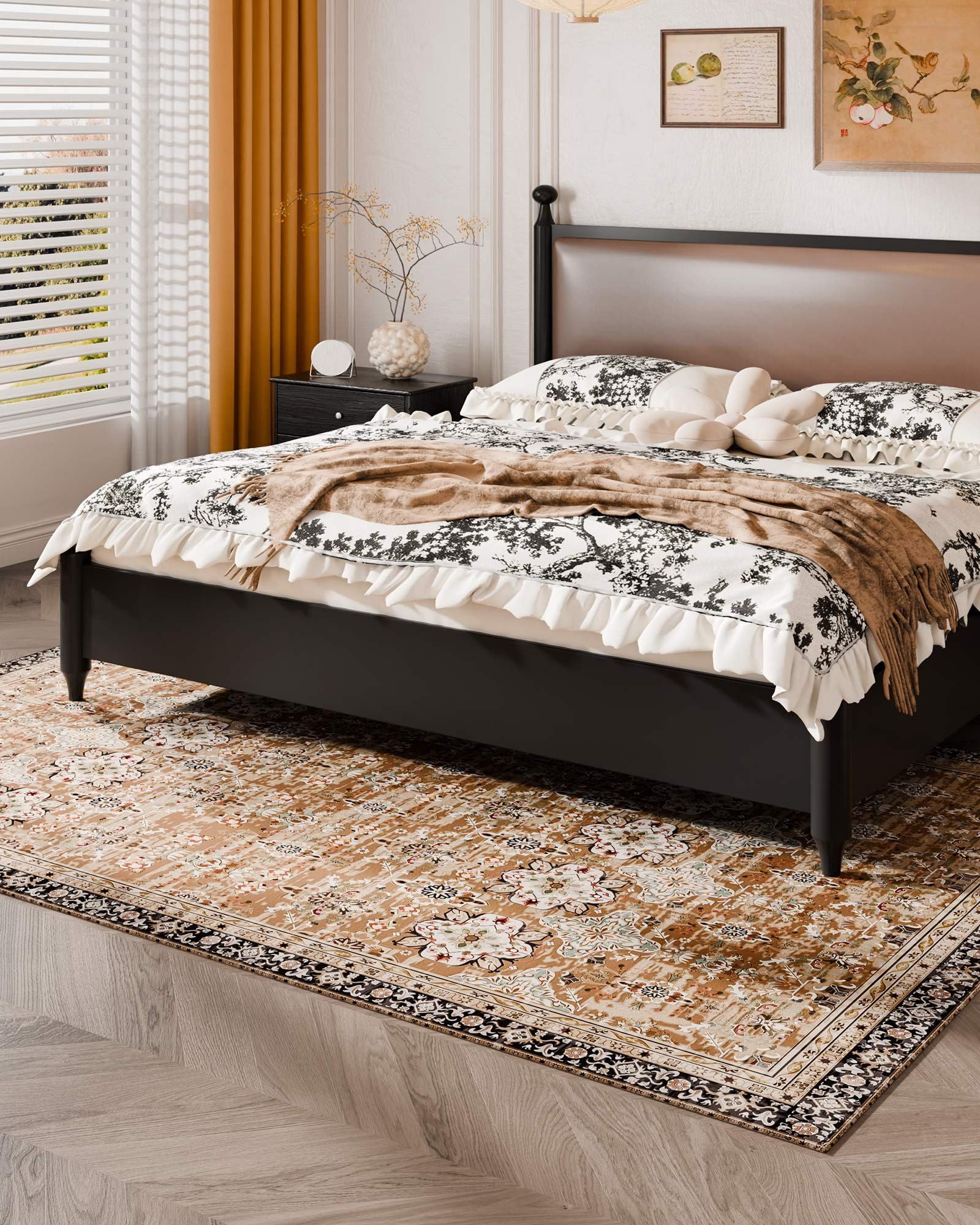 Area Rug, 1828.8x2743.2mm Large Washable Rug, Non-Slip Tear-Resistant Soft Carpet, Pet & Child Friendly Vintage Area Rugs, Indoor Mat for Bedroom, Living Room, Kids Room, Entryway, Brown Green