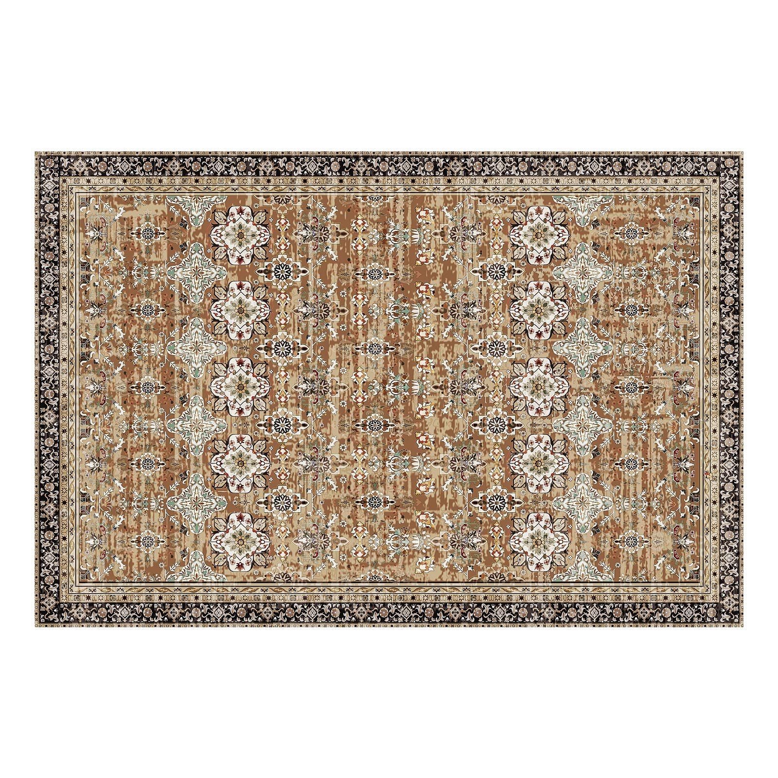 Area Rug, 1828.8x2743.2mm Large Washable Rug, Non-Slip Tear-Resistant Soft Carpet, Pet & Child Friendly Vintage Area Rugs, Indoor Mat for Bedroom, Living Room, Kids Room, Entryway, Brown Green