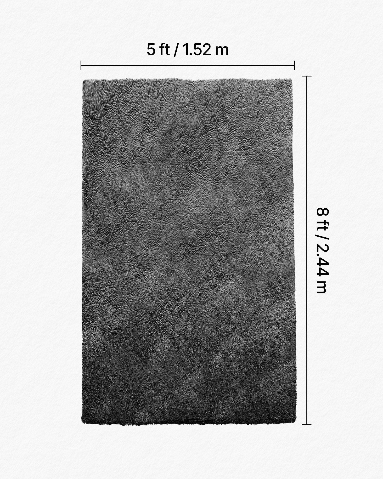 Indoor Plush Area Rugs, 1.52 x 2.44 m Soft Plush Carpet, Furry Shag Area Rugs for Living Room, Bedroom, Sunroom, Modern Home Decor Aesthetic, Non-Shedding, Non-Woven, Slip-Resistant, Dark Gray