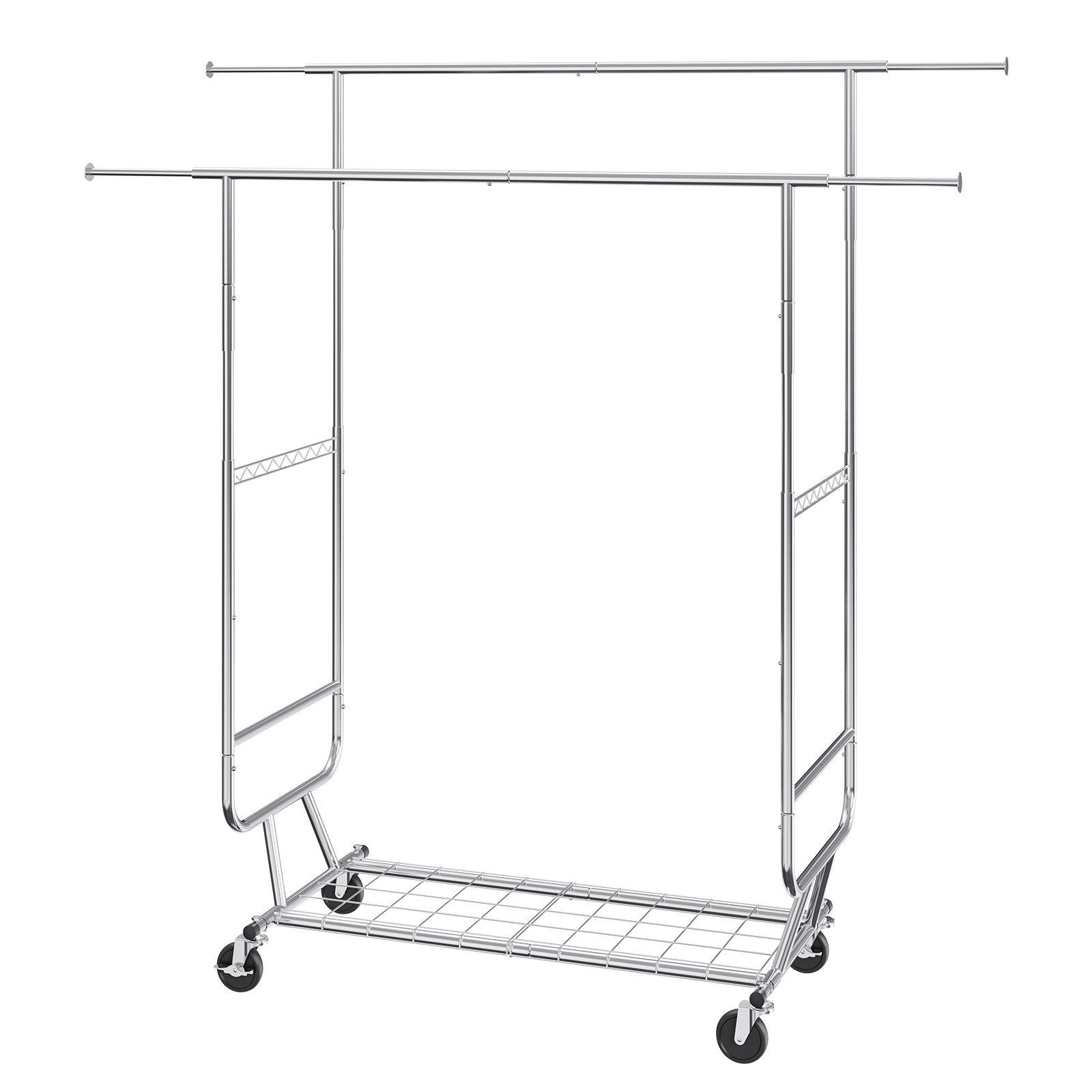 VEVOR Heavy Duty Clothes Rack, Double Hanging Rod Clothing Garment Rack for Hanging Clothes, Adjustable Height and Extendable Length Clothing Rack with Bottom Storage Area, 272 KG Load Capacity