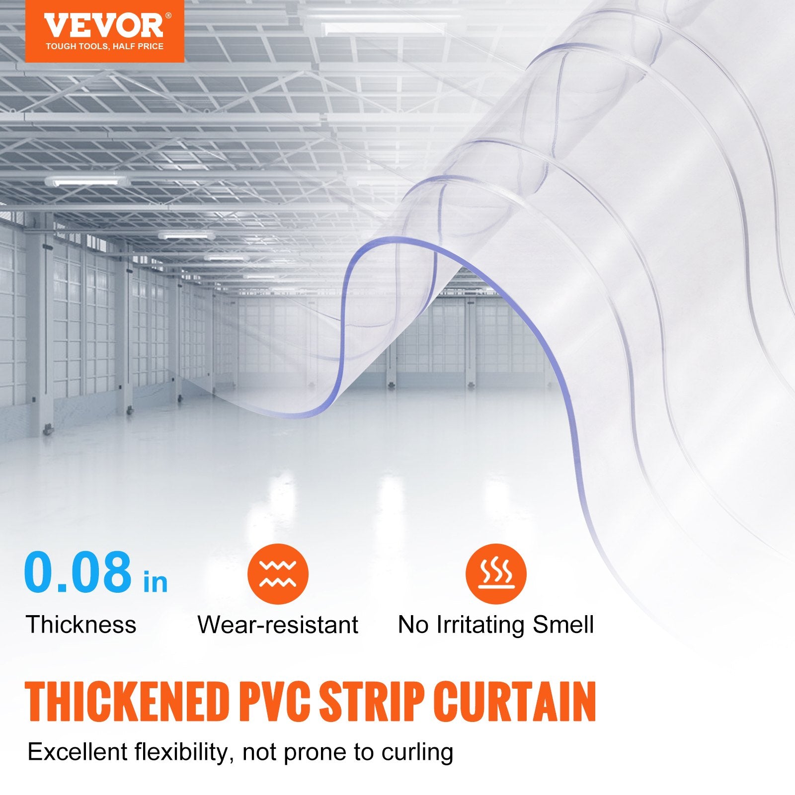 VEVOR Strip Curtain, 2286 cm L x 20 cm W x 2 mm Thickness, Clear Ribbed PVC Curtain Strip Door Bulk Roll, Plastic Door Strips for Doorways of Supermarket, Garage, Warehouse, Barn, Pet Animal House